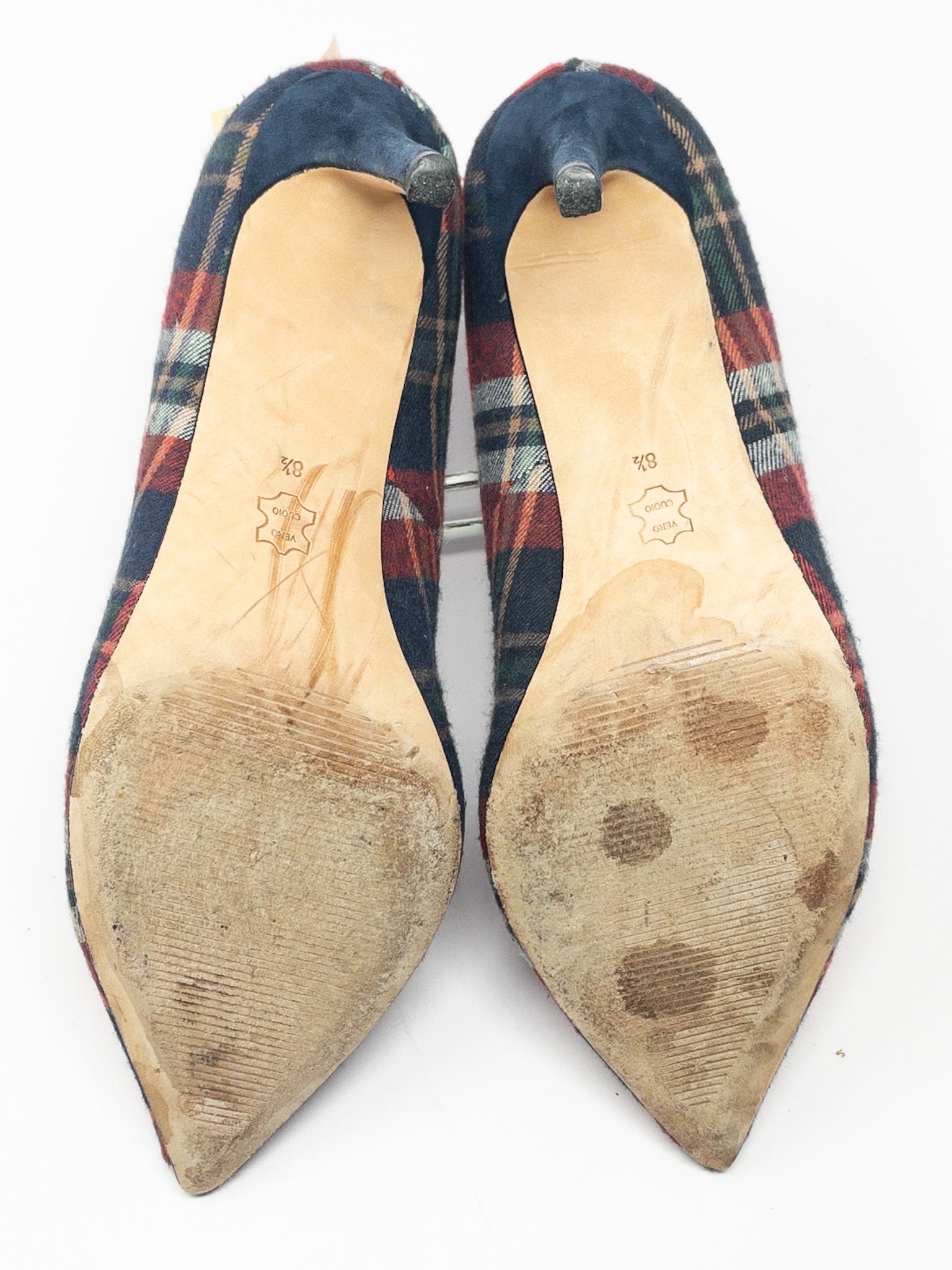 Lands End Navy Red Plaid Fabric 8.5 Pumps