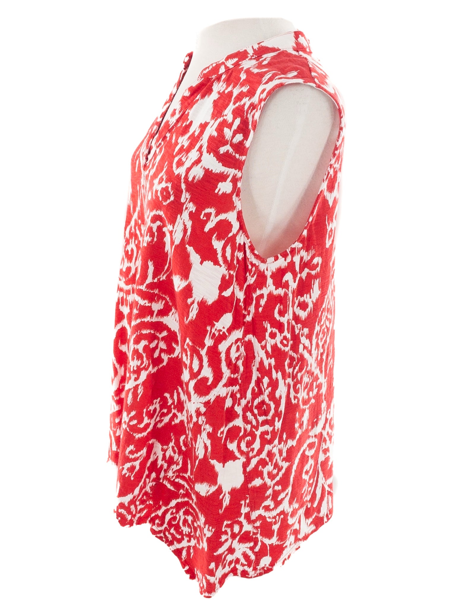 Chicos Red White Batik Cotton Blend Size M Tunic