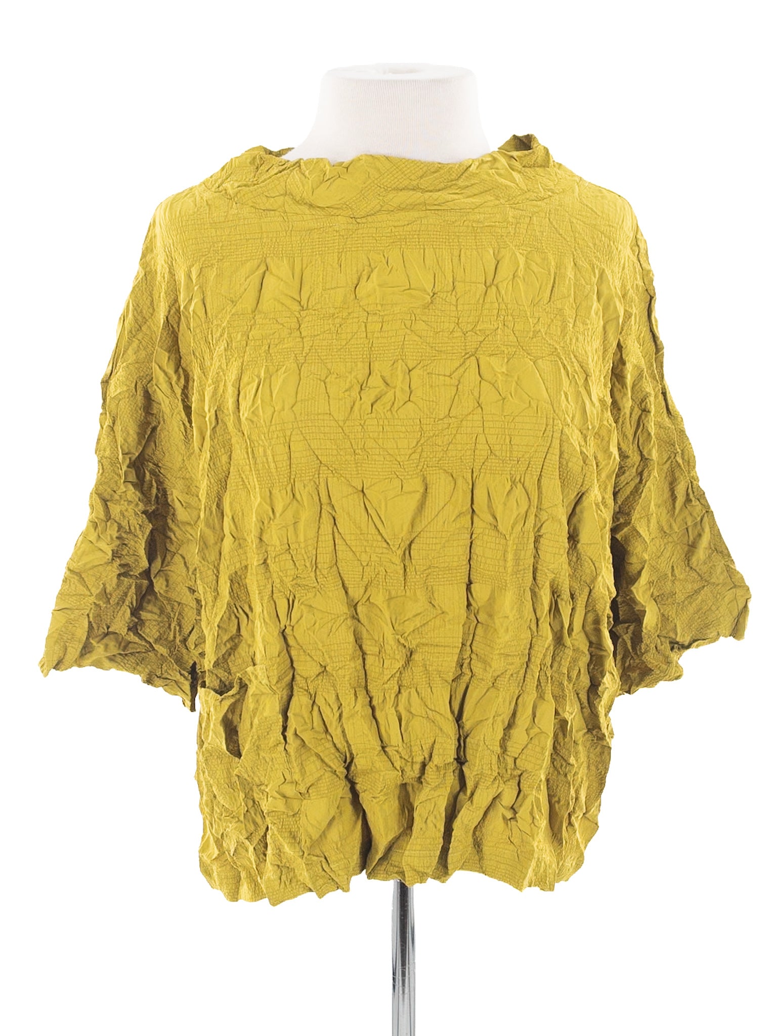 Chalet Chartreuse Crinkle Polyester Short Sleeve Size XS Blouse