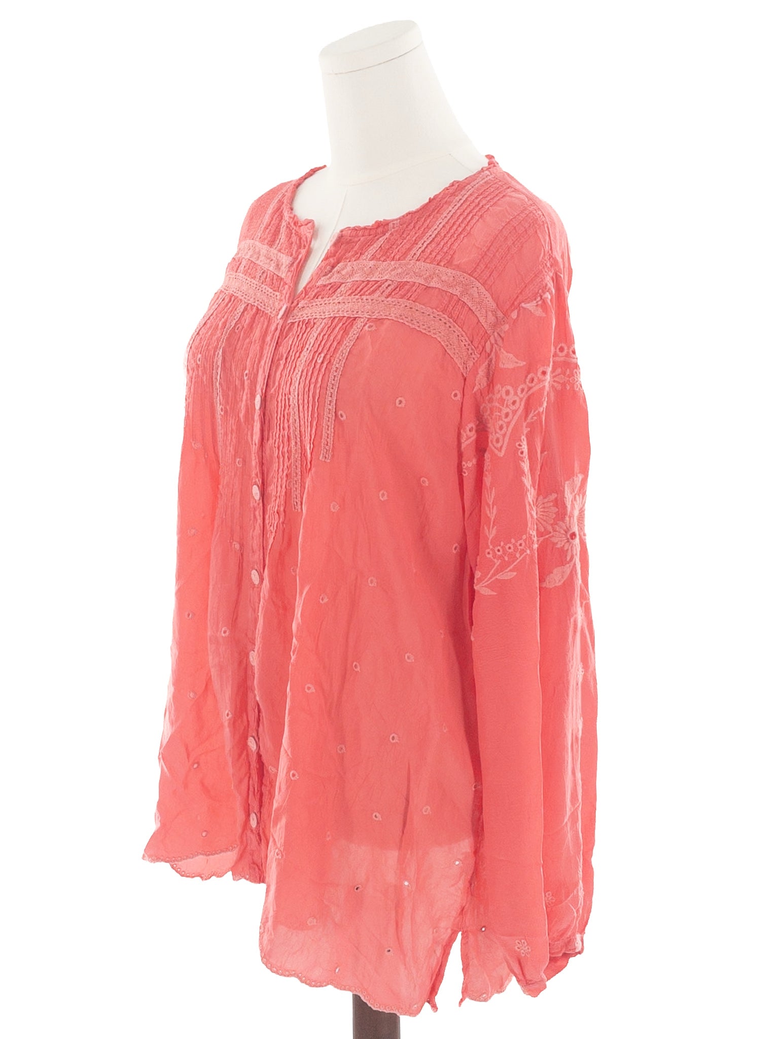 Johnny Was Coral Embroidered Cupro Button Down Size XXL Blouse