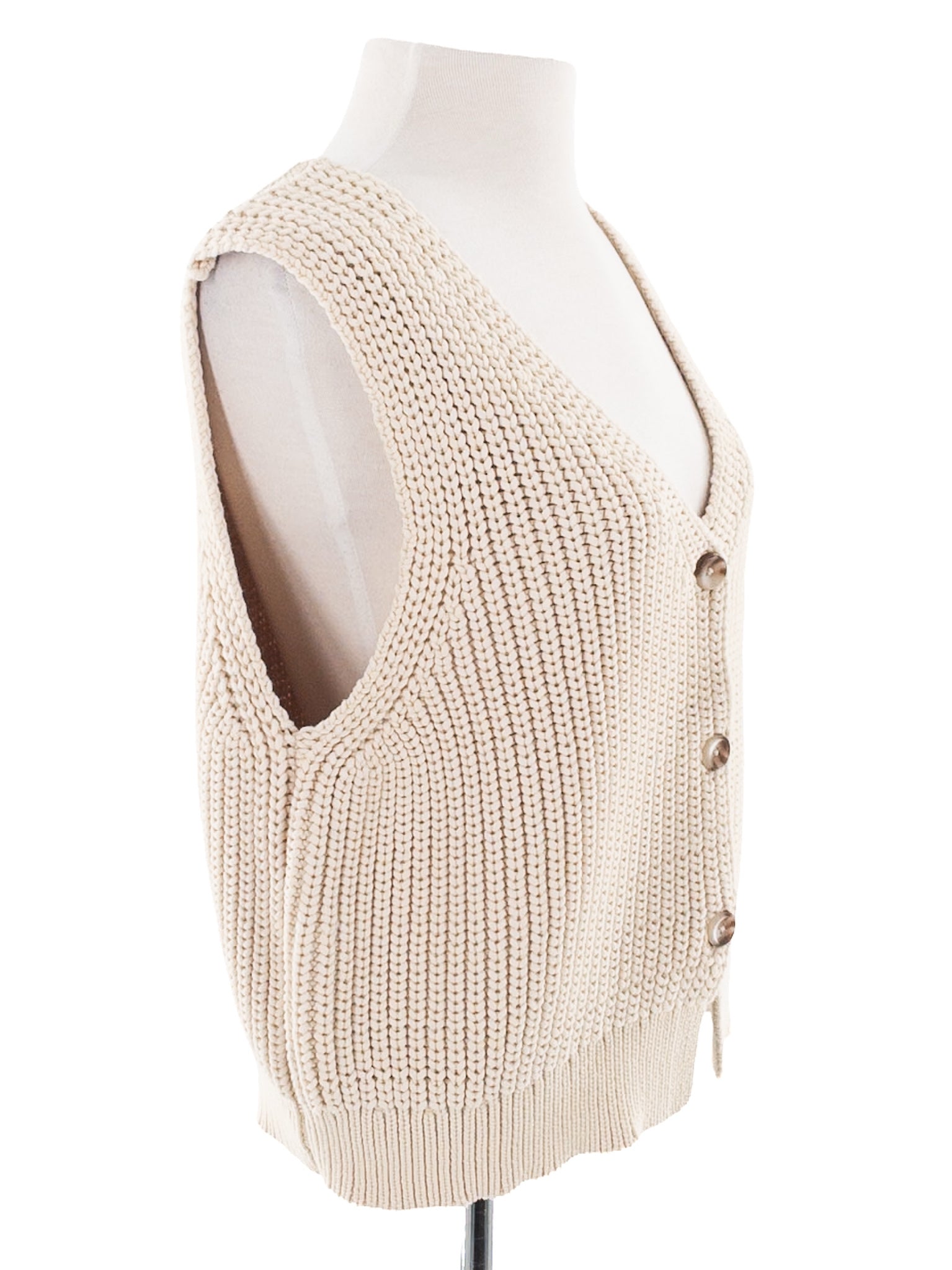 Topshop Ivory Ribbed Cotton Blend Size S Cardigan