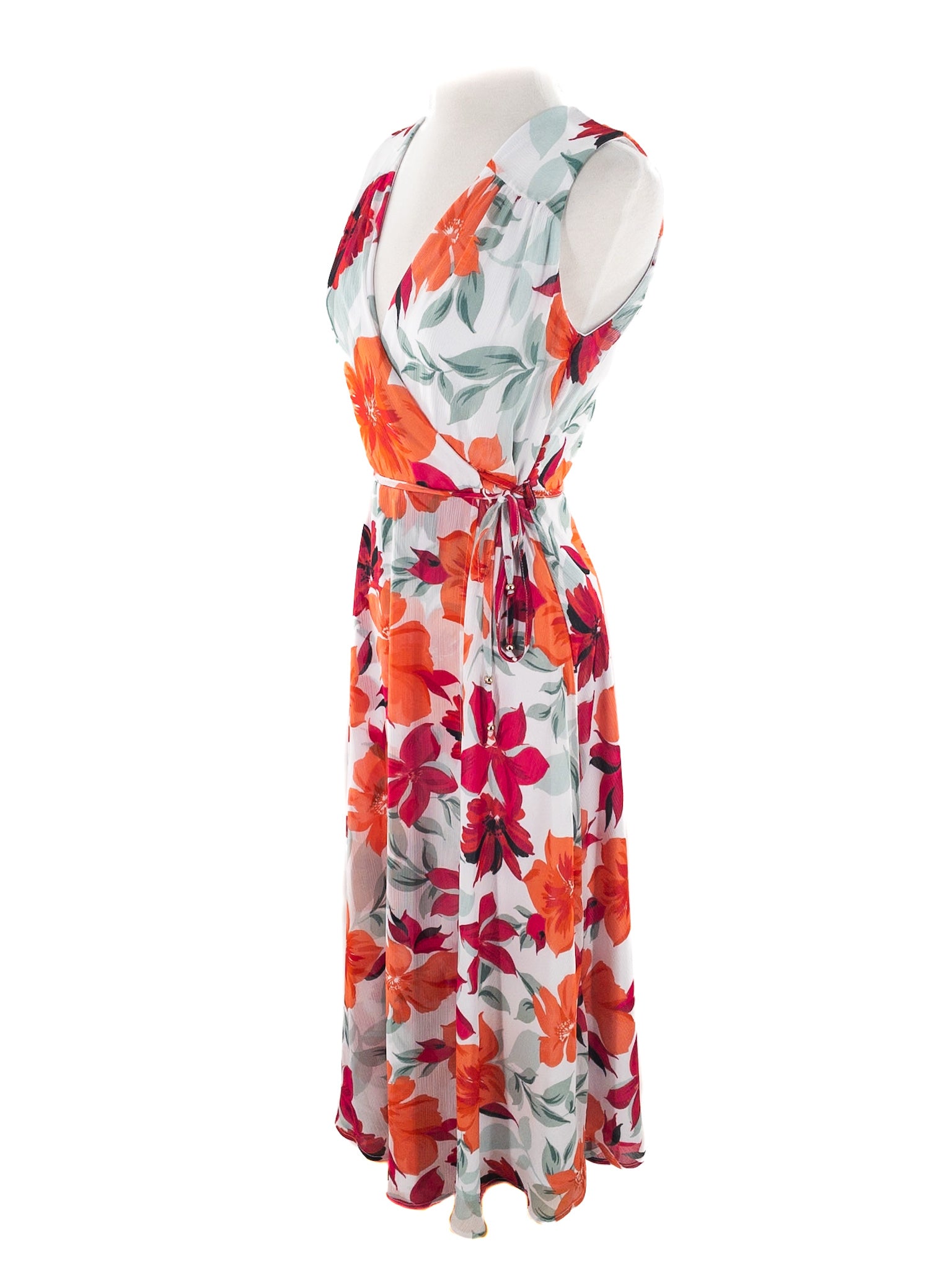 Calvin Klein Fuschia Coral Floral Polyester Sleeveless Size 2 Maxi