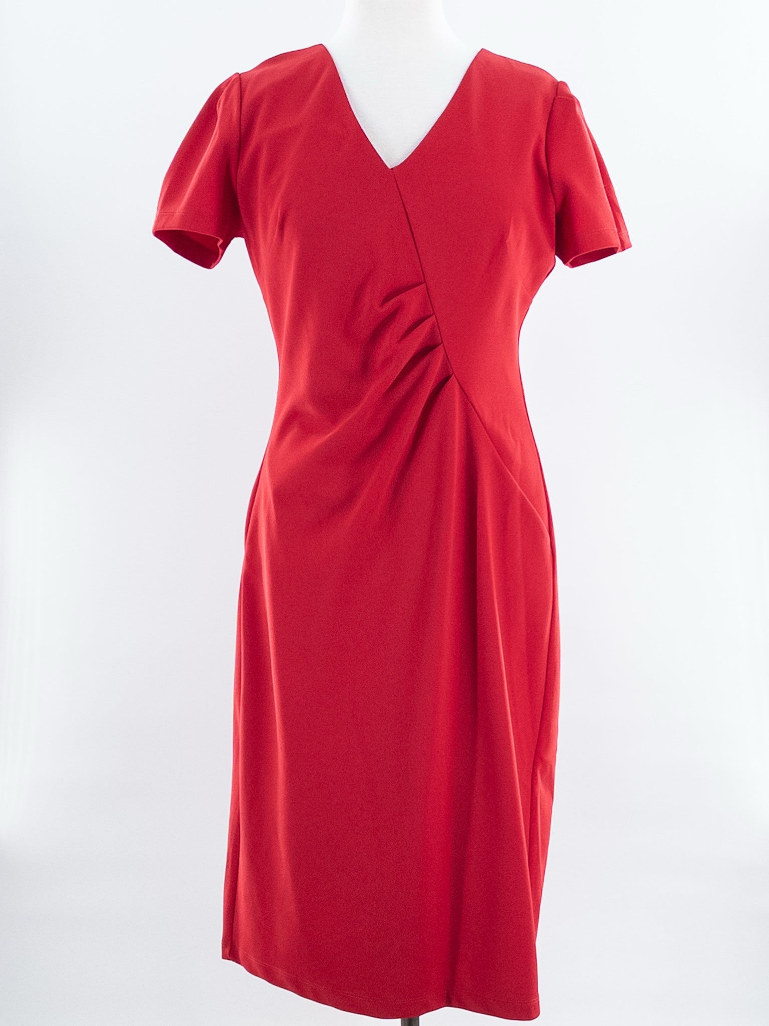 Maggy London Red Ruched Polyester Blend V Neck Size 10 Dress