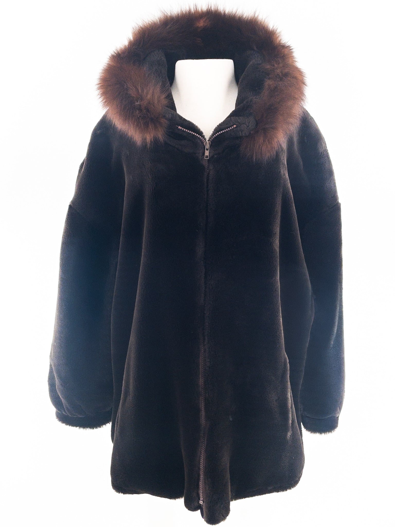 Neiman Marcus Chocolate Hooded Size L Coat