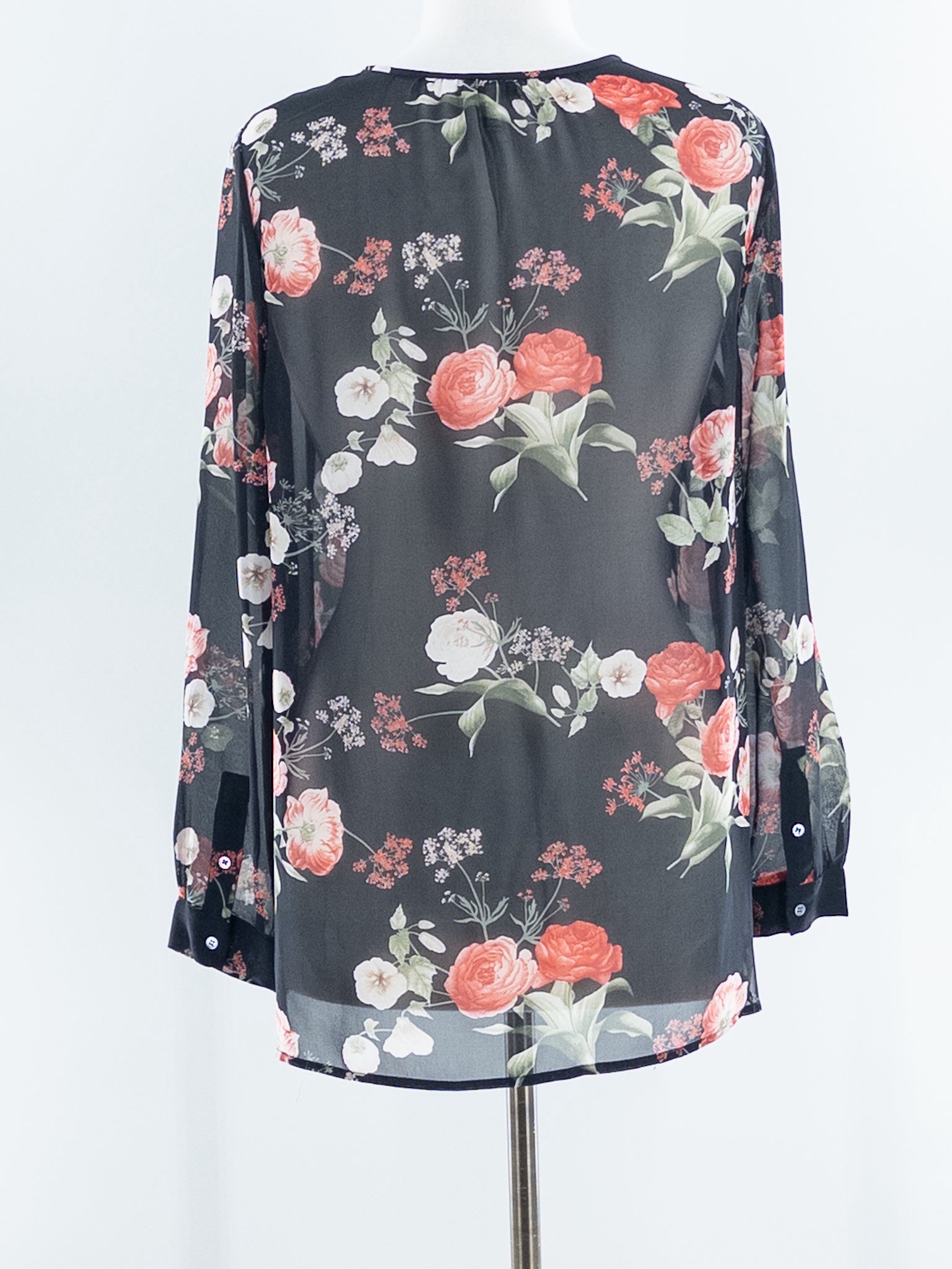 Joie Black Multi Floral Silk Long Sleeve Size M Blouse