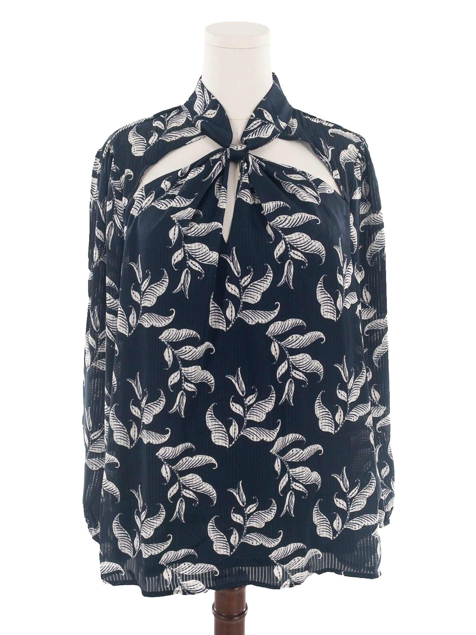 Lane Bryant Navy Cream Leaves Polyester Blend Long Sleeve Size 14 Blouse