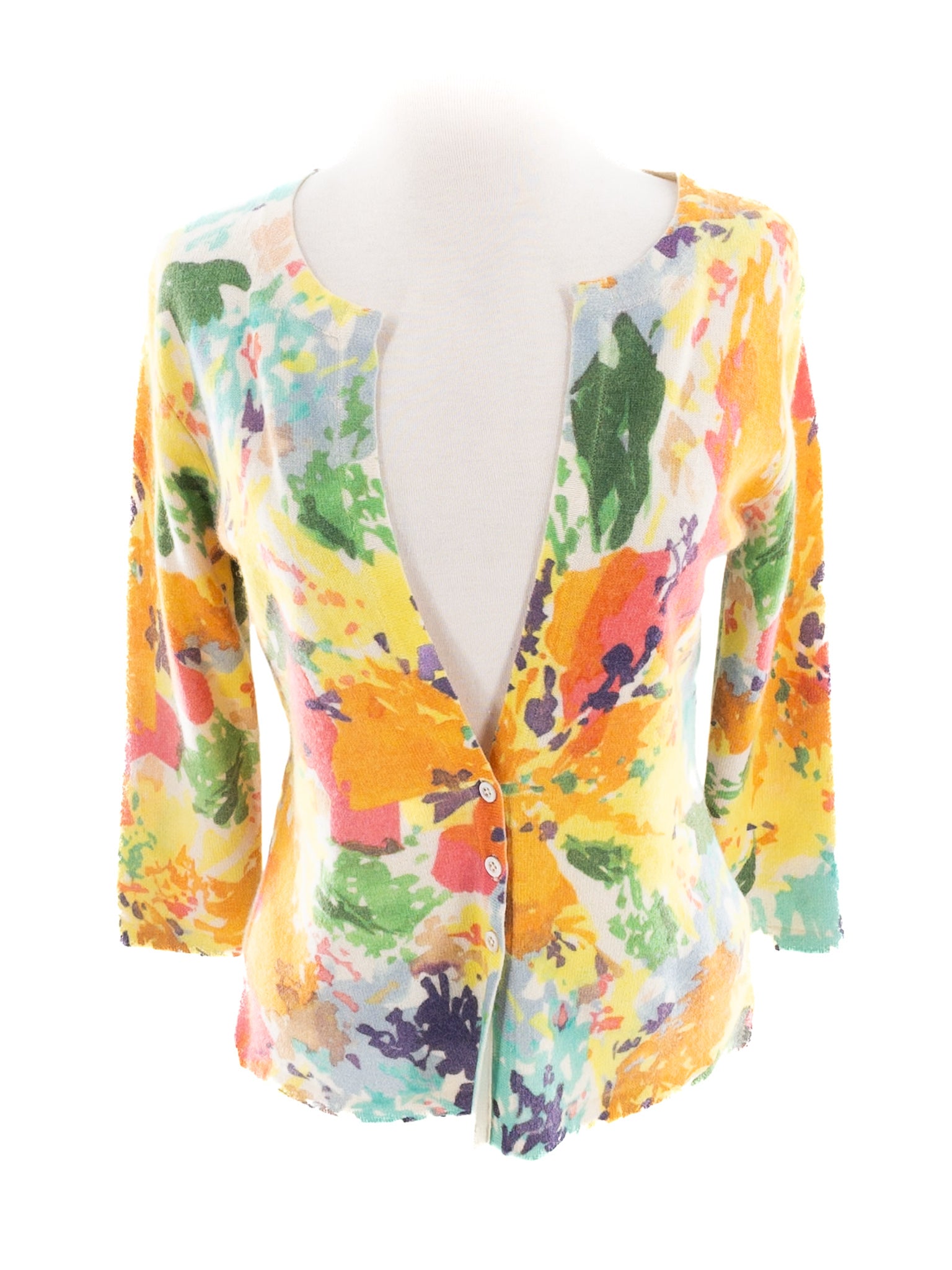 Saffron Yellow Multi Floral Cashmere Size S Cardigan