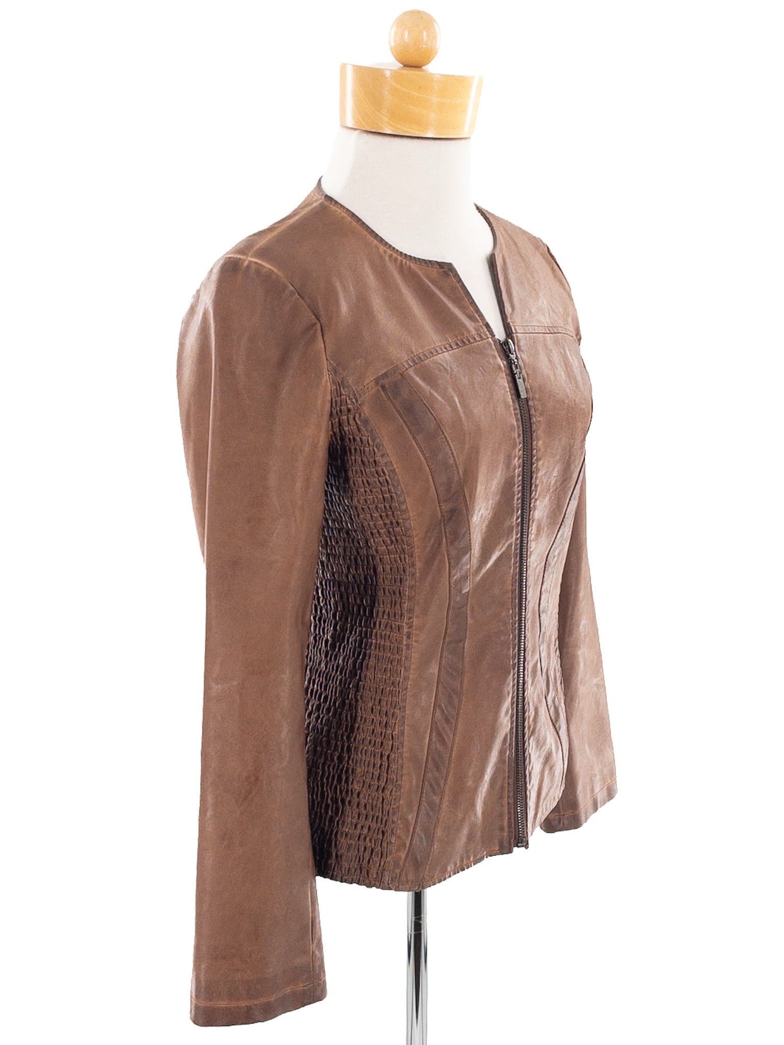 Luii Caramel Smocked Polyurethane Size S Blazer