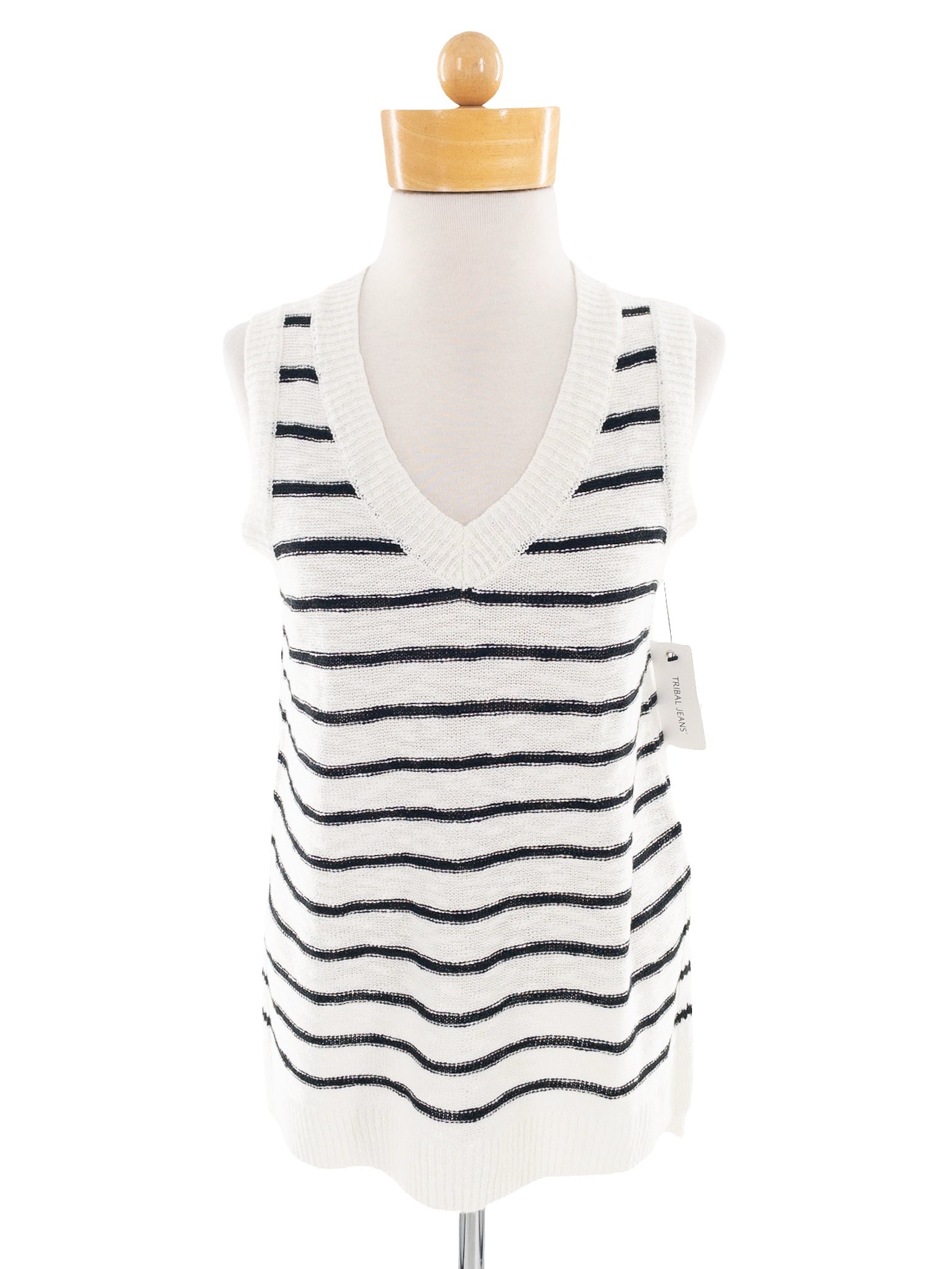 Tribal White Black Stripe Cotton Size XS Sweater Vest