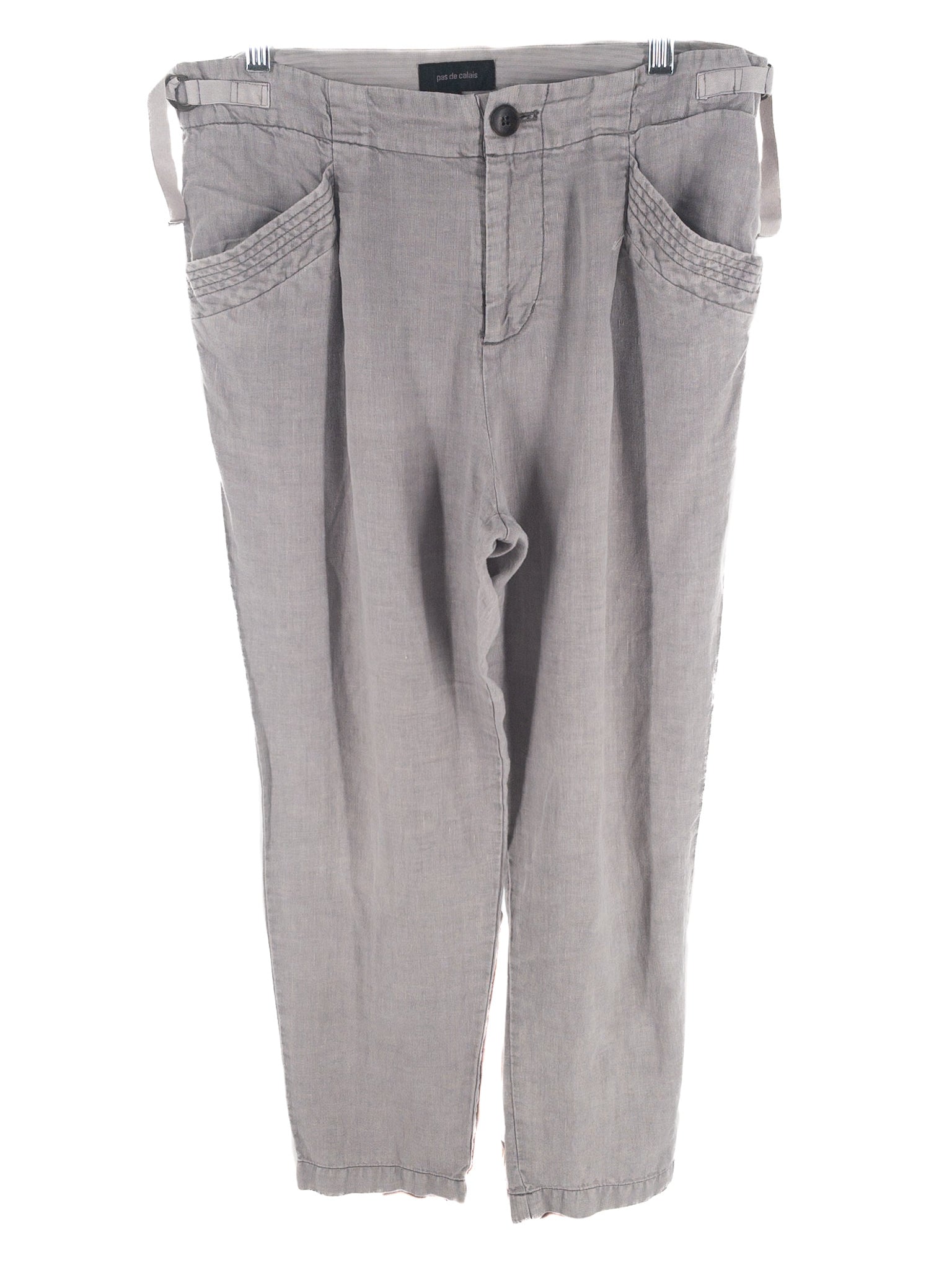 Pas De Calais Gray Pockets Linen Relaxed Size L Pants