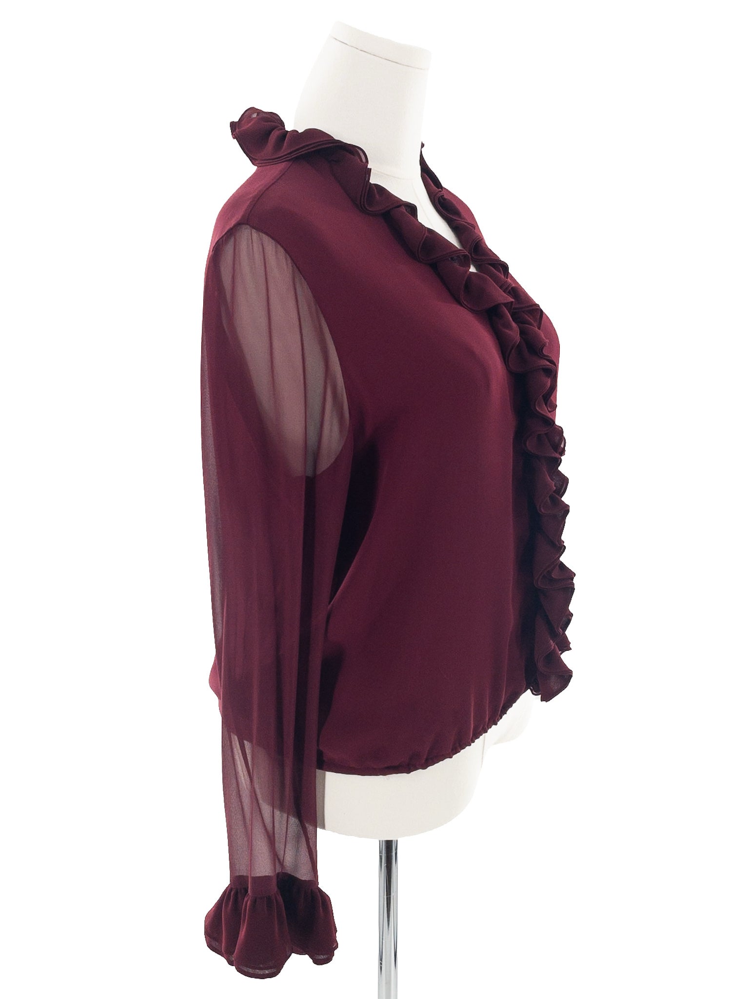 Elie Tahari Wine Silk Long Sleeve Size L Blouse