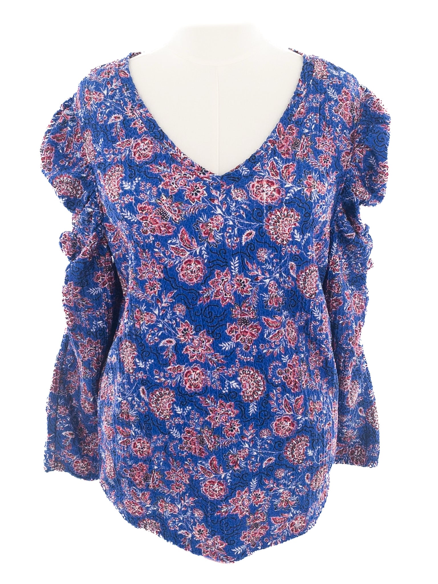 Loft Blue Fuschia Floral Polyester Long Sleeve Size XLP T Shirt