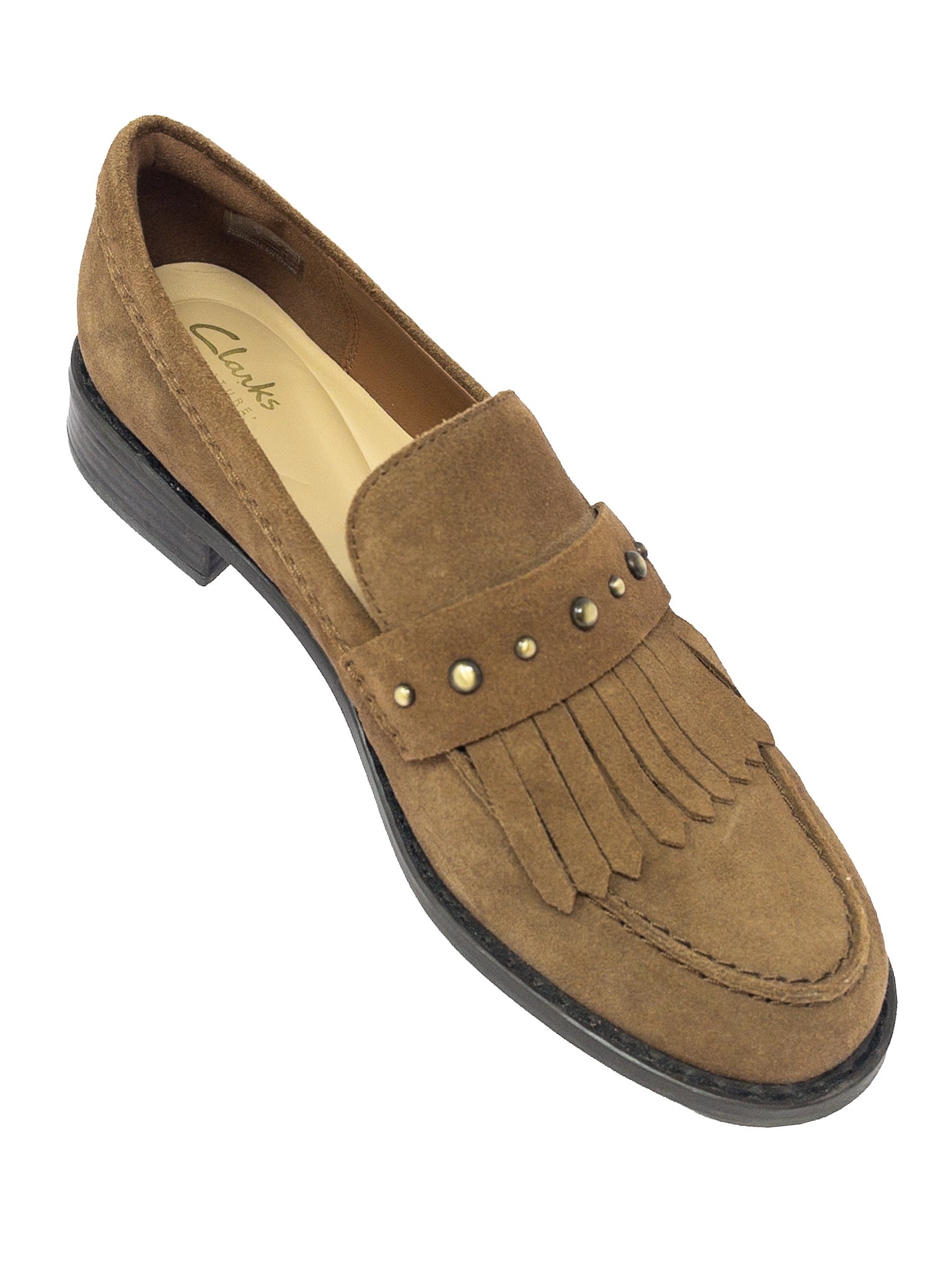 Clarks Brown Fringe Suede 8.5 Loafers
