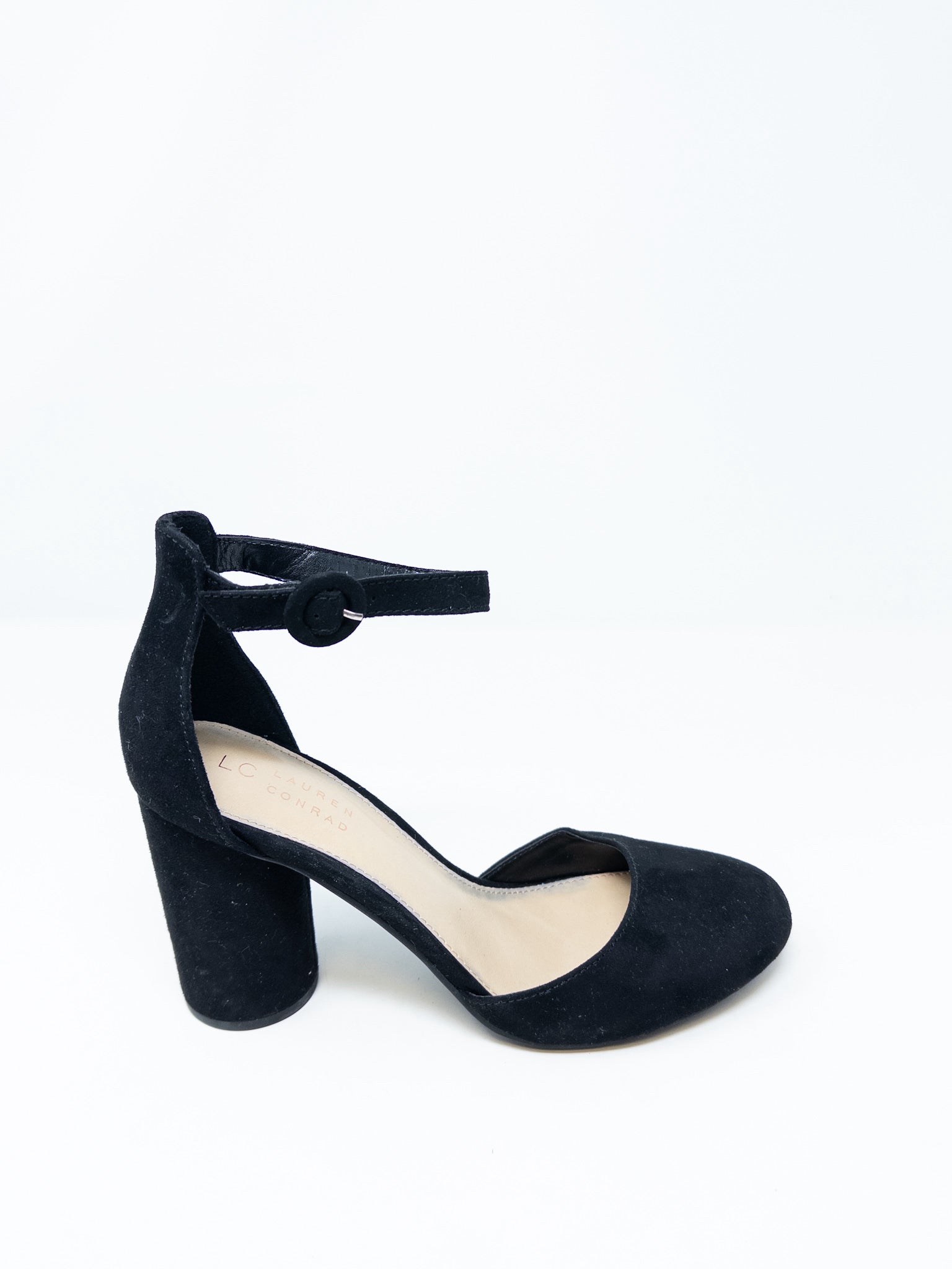 Lauren Conrad Black Strappy Faux Suede 8.5 Pumps