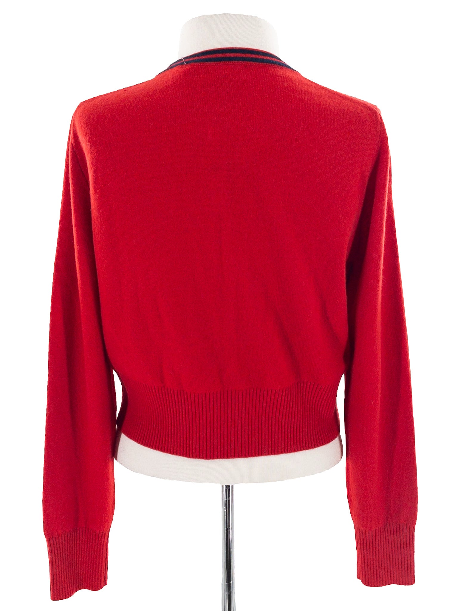 J Crew Red Navy Piping Cashmere Size M Cardigan