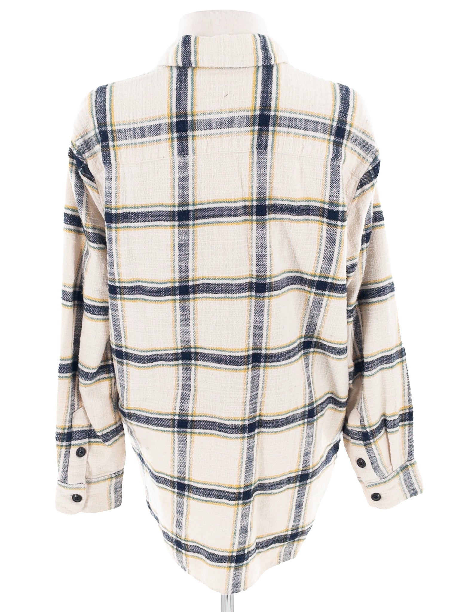 Madewell Cream Navy Plaid Flannel Button Down Size S Blouse