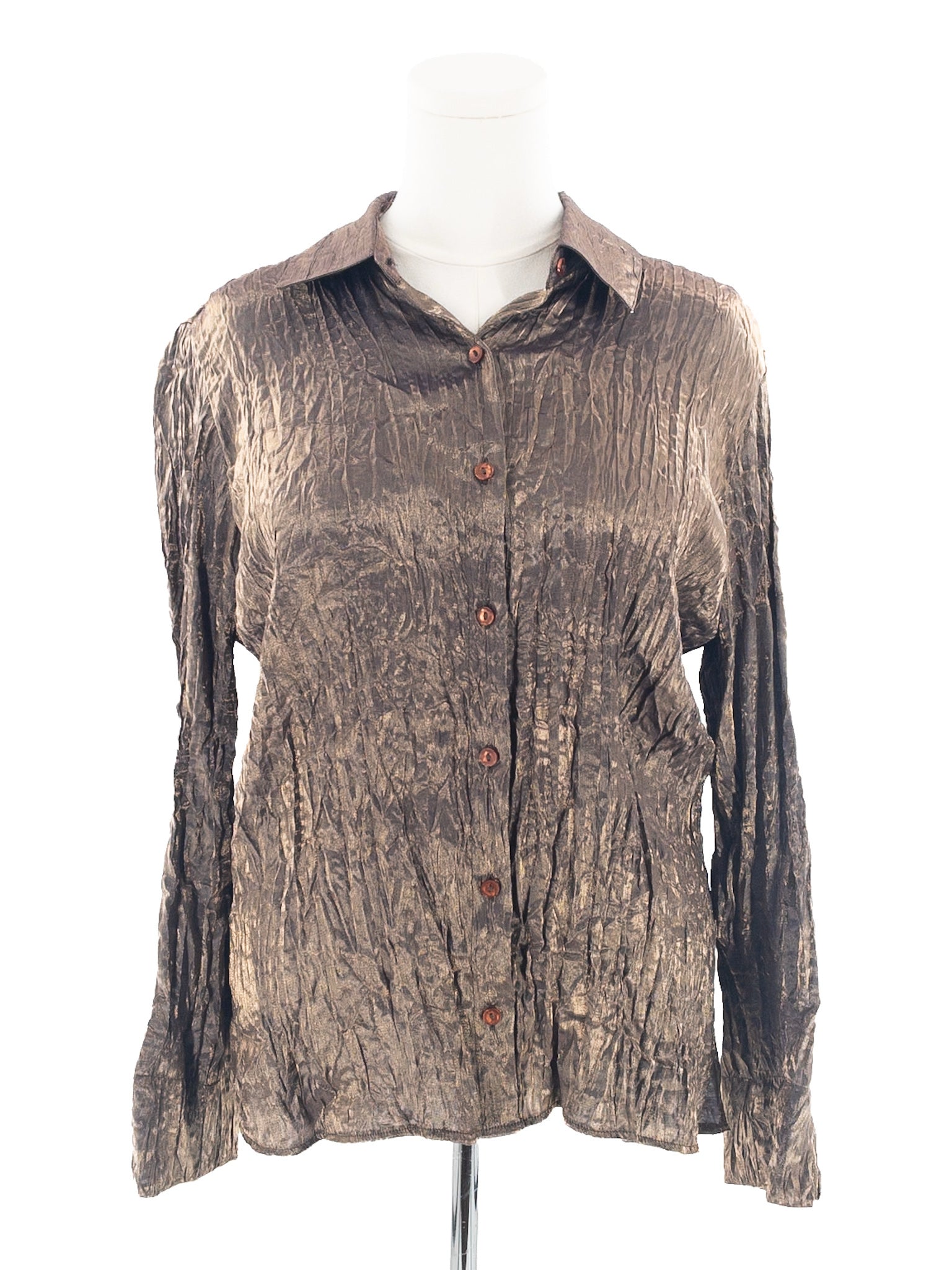 JM Collection Gold Iridescent Rayon Blend Long Sleeve Size 12 Blouse