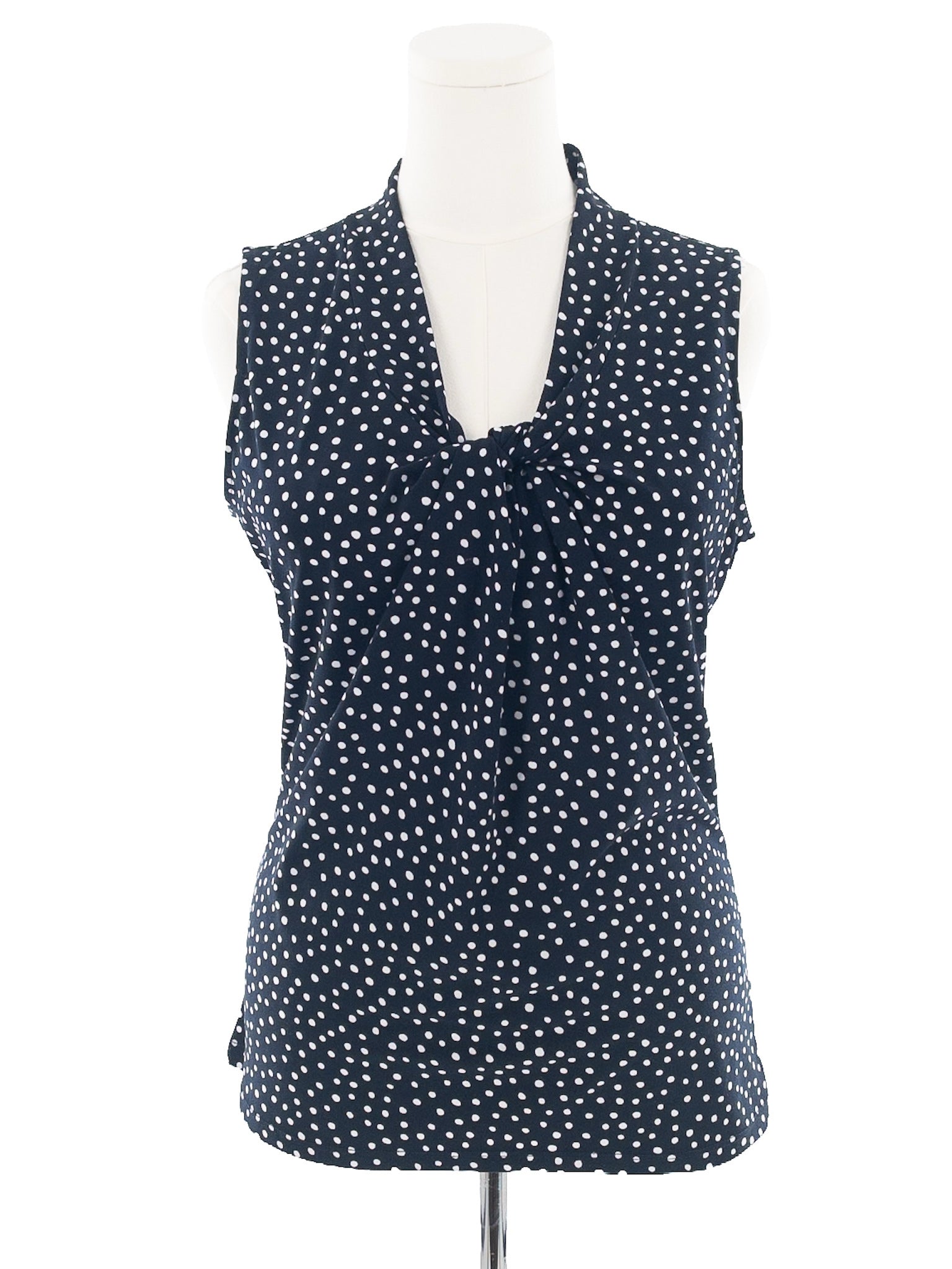 Jones of NY Navy White Polka Dot Polyester Blend Sleeveless Size M Blouse