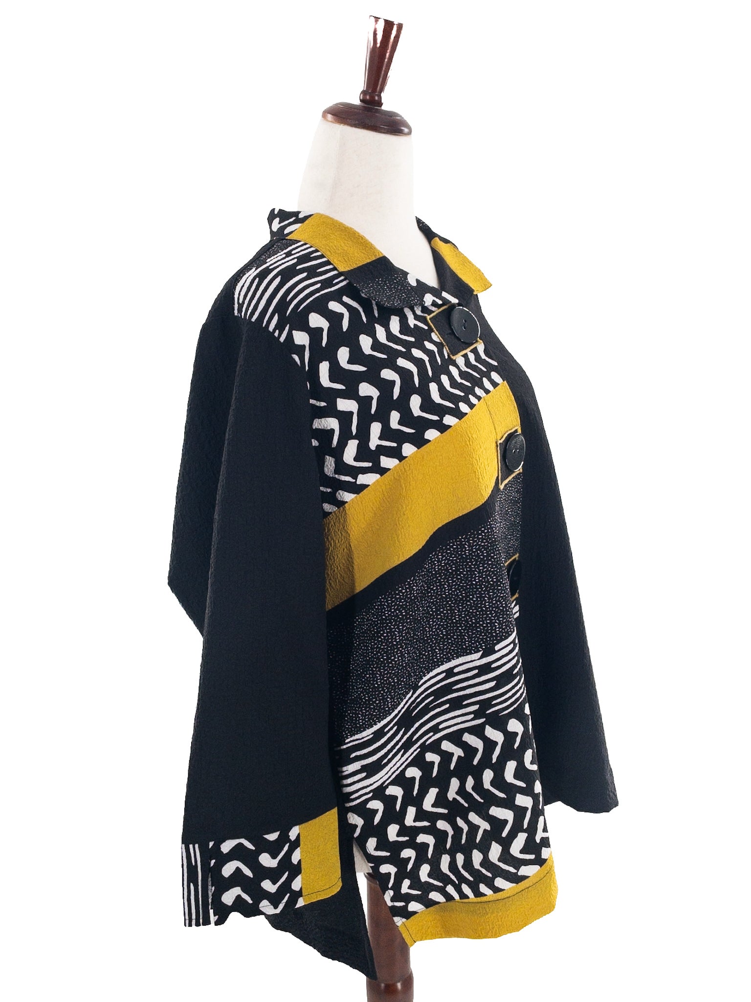 Ali Miles Black White Print Crepe Button Down Size 1X Blouse