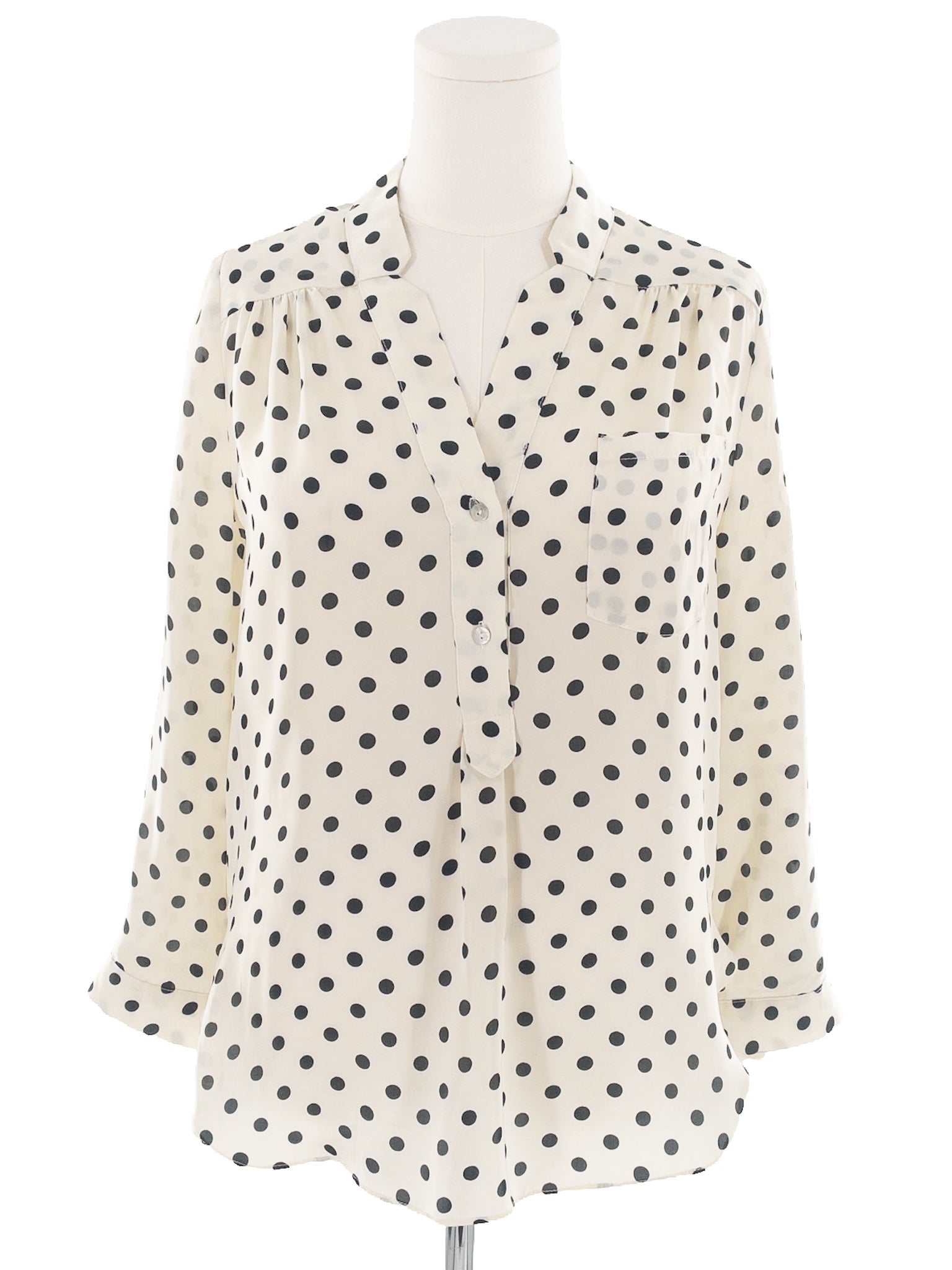 Ellison Cream Black Dots Polyester Long Sleeve Size M Blouse