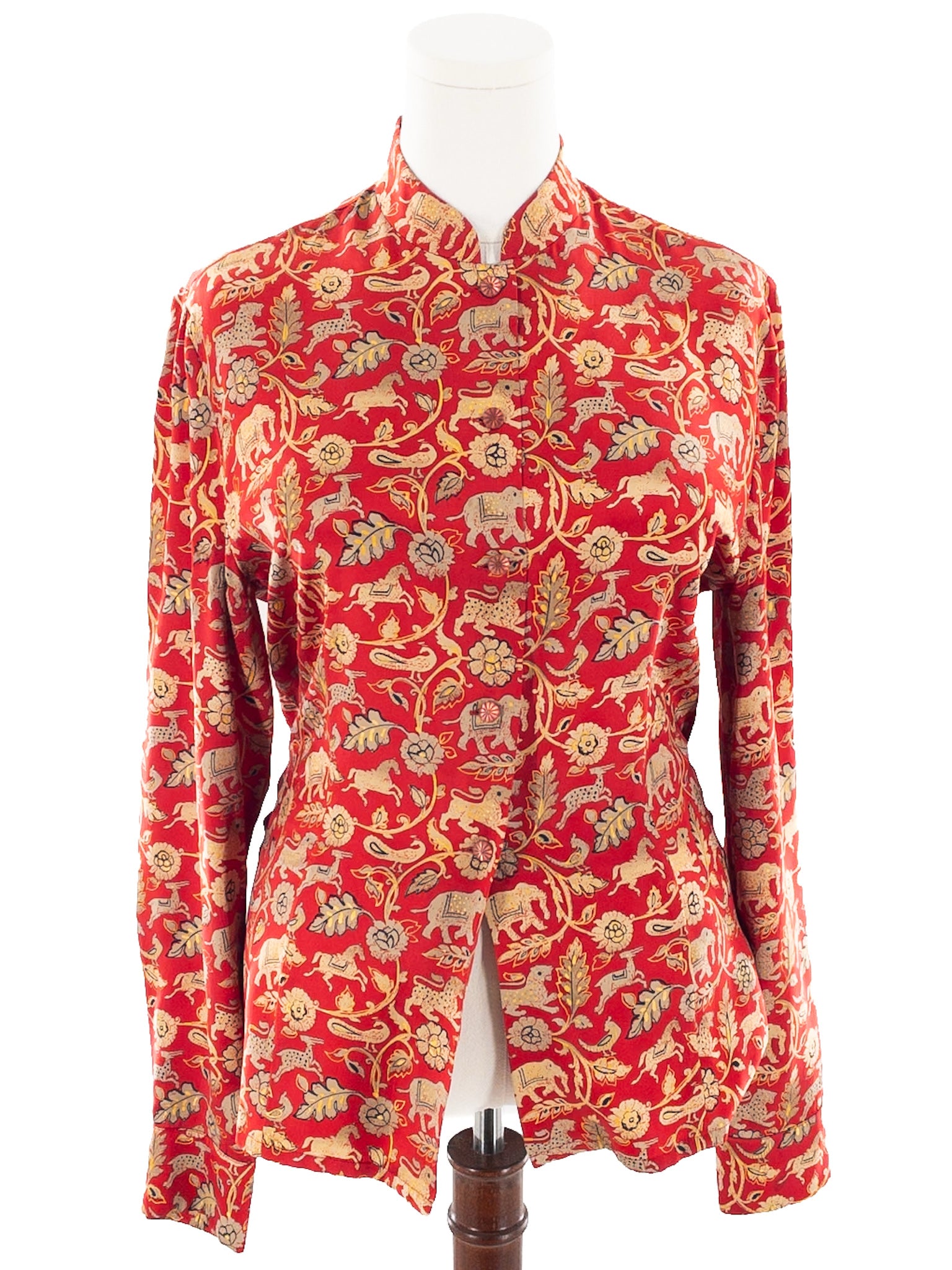 Carlisle Red Gold Animal Print Polyester Long Sleeve Size 8 Blouse