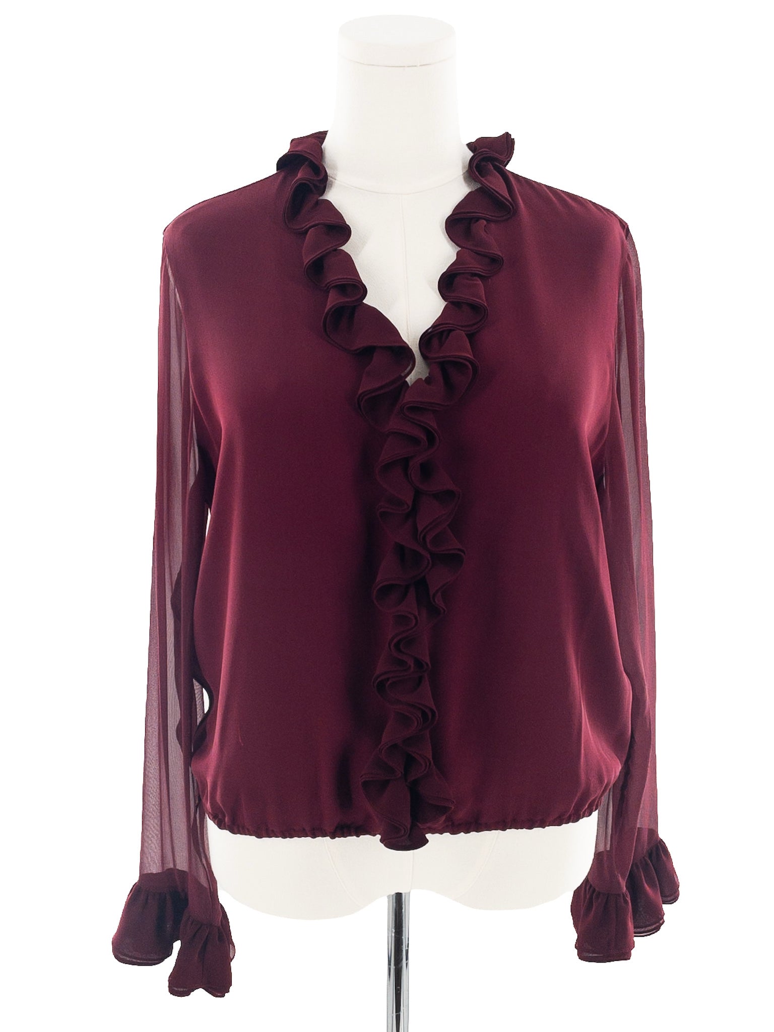 Elie Tahari Wine Silk Long Sleeve Size L Blouse