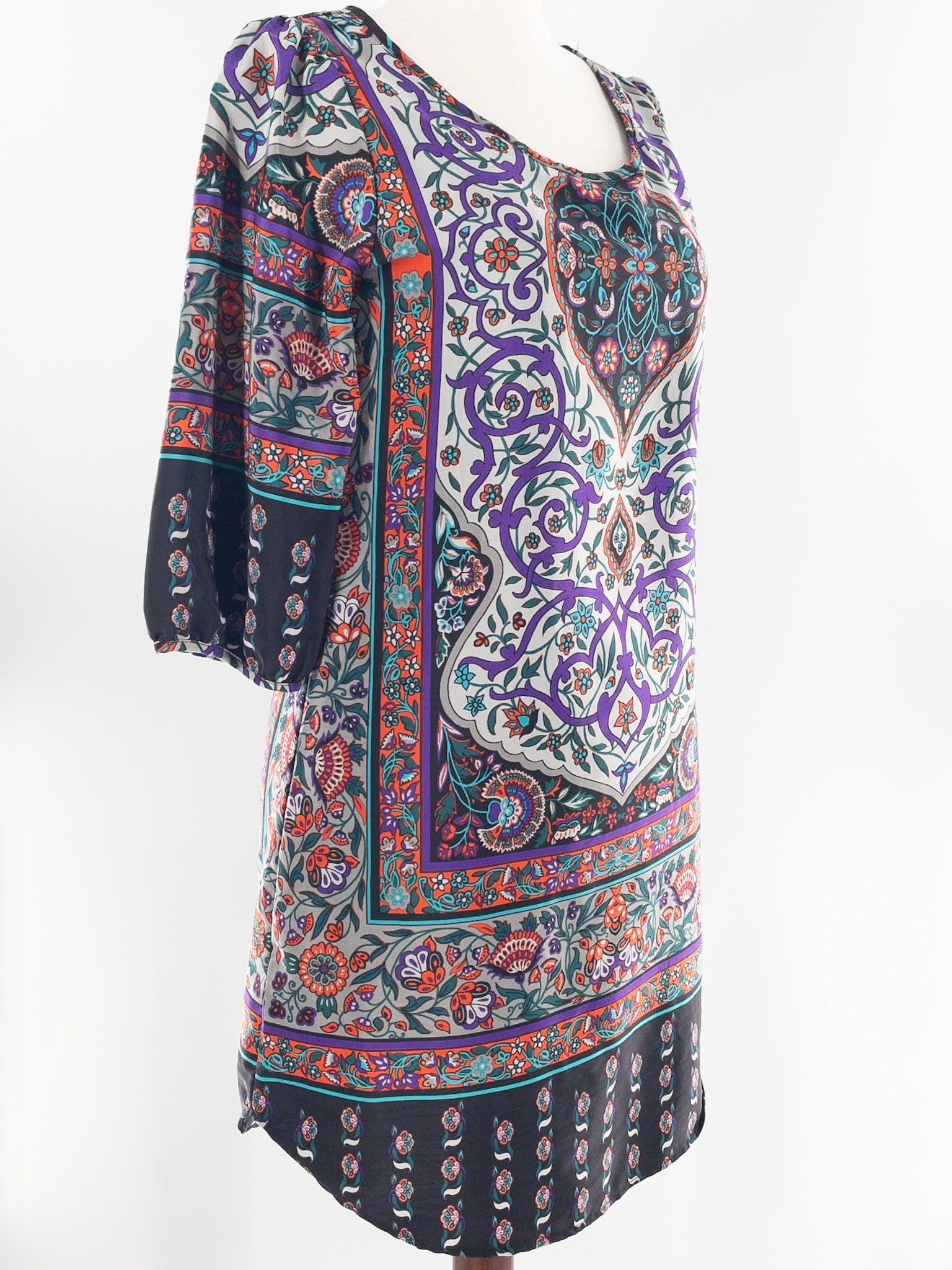 Alya Purple Multi Print Polyester 3/4 Sleeve Size M Dress