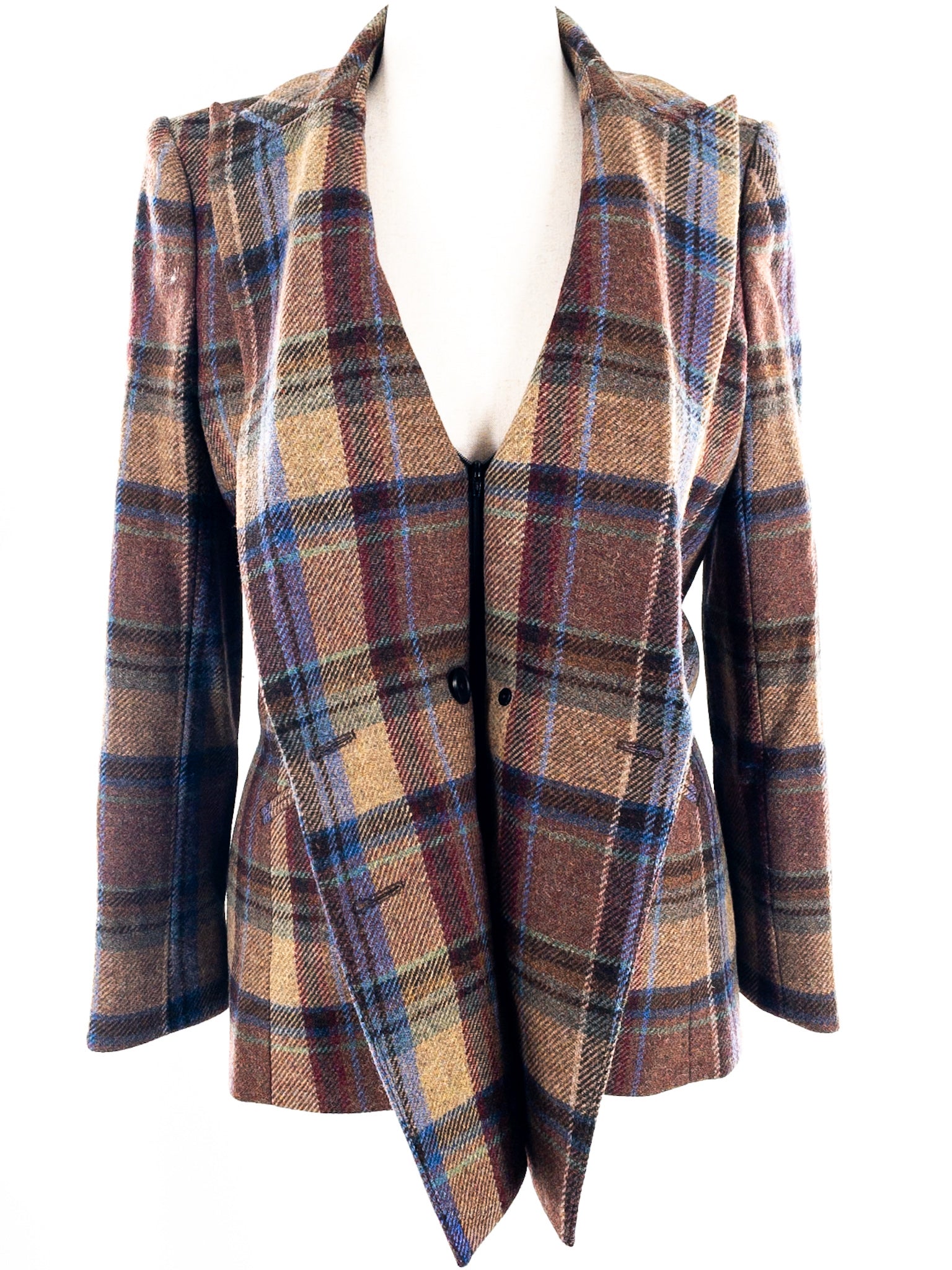 Veronica Beard Brown Blue Plaid Wool Size 8 Blazer