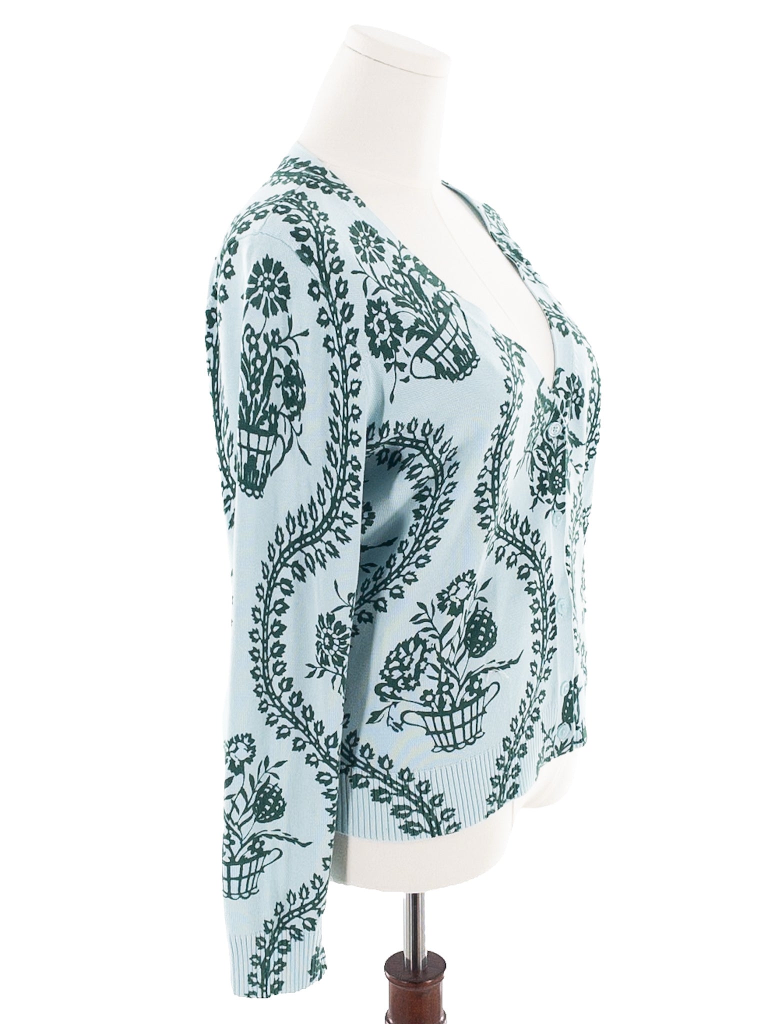 Talbots Blue Green Print Polyester Blend Size L Cardigan