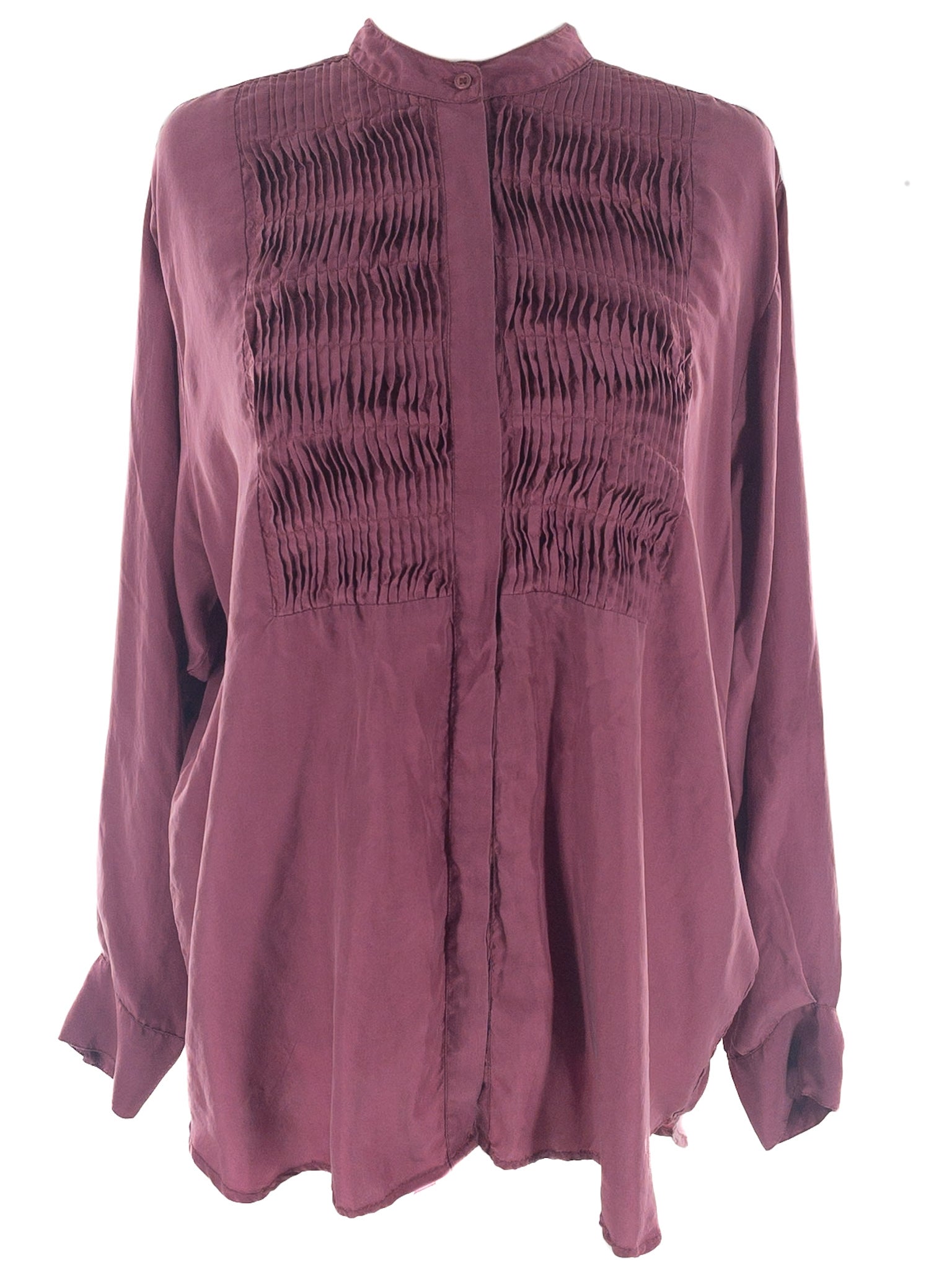 Mille Raspberry Pin Tuck Silk Long Sleeve Size L Blouse
