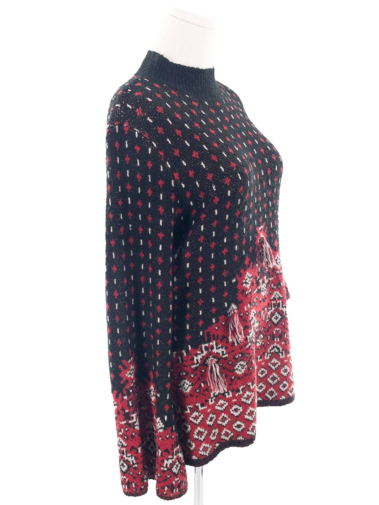 Style & Co Black Red Print Cotton Blend Size L Sweaters
