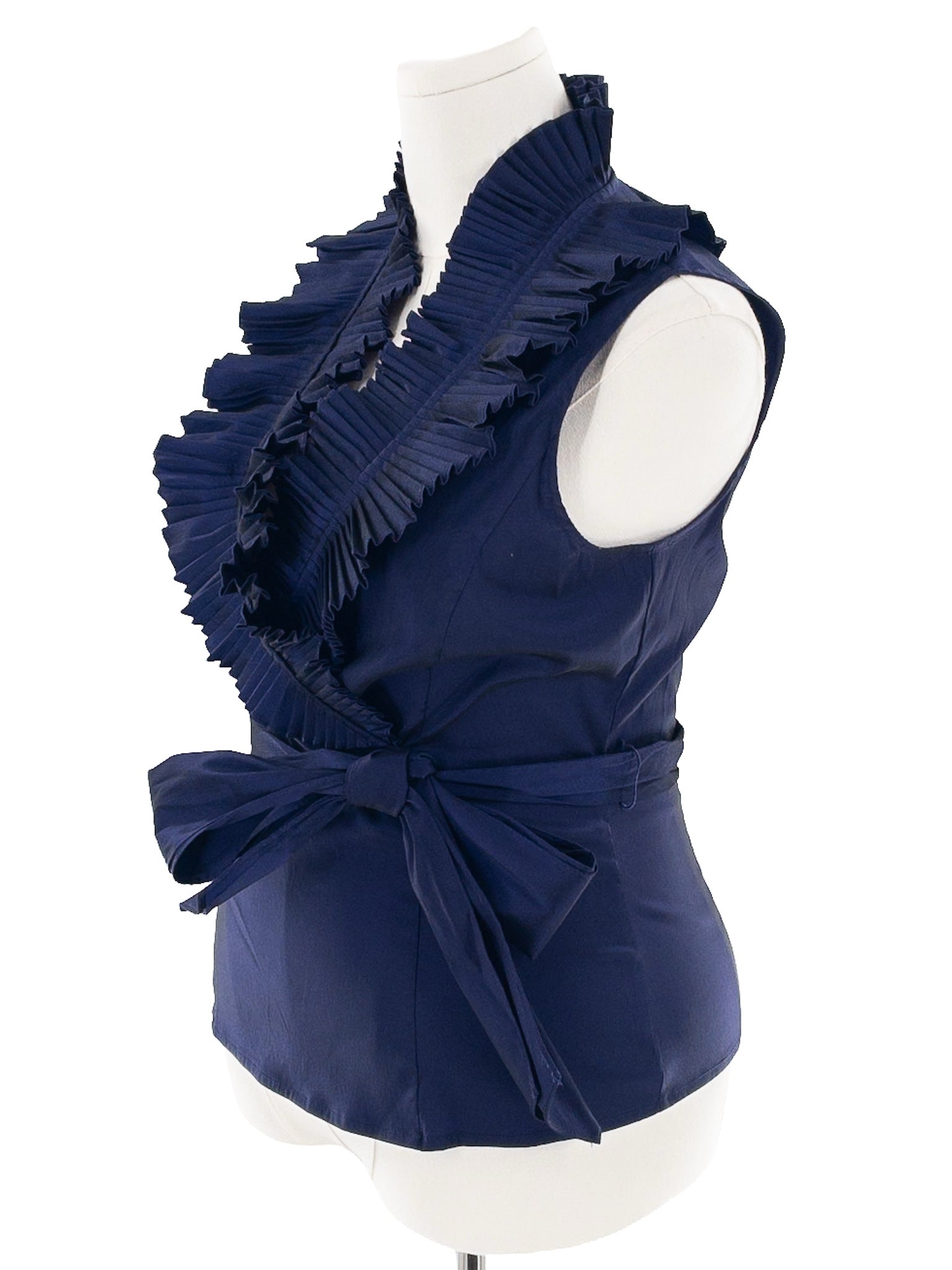 Adrianna Papell Indigo Ruffle Polyester Sleeveless Size 12 Blouse