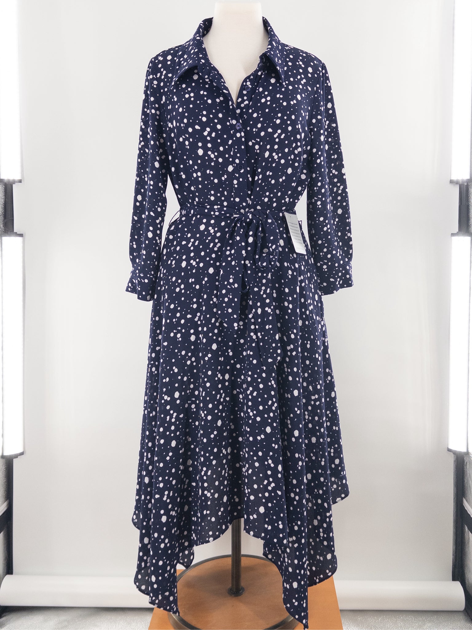 Eliza J Navy White Polka Dot Polyester 3/4 Sleeve Size 14 Dress