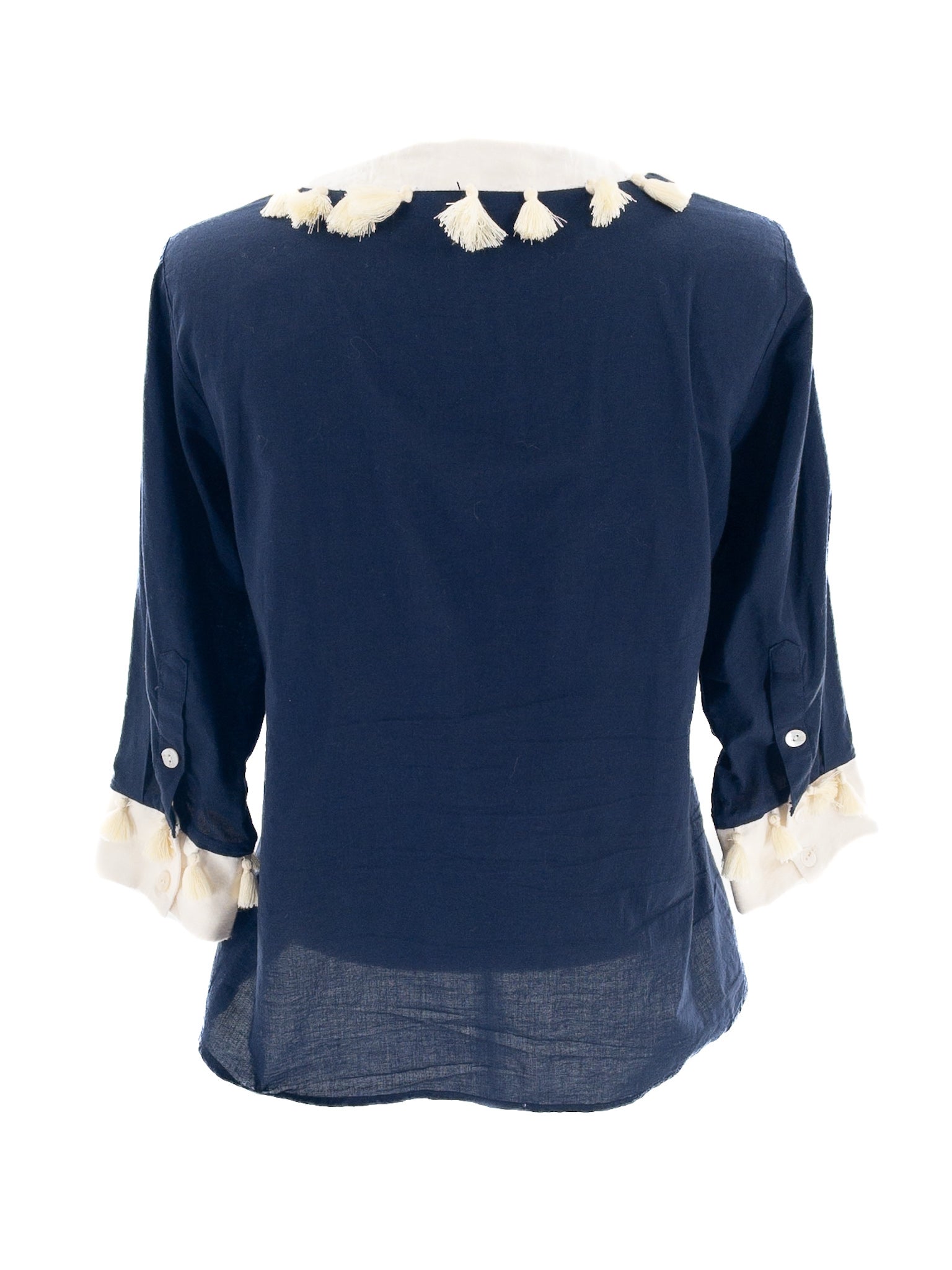 Gretchen Scott Gray Black Piping Cotton 3/4 Sleeve Size M Blouse