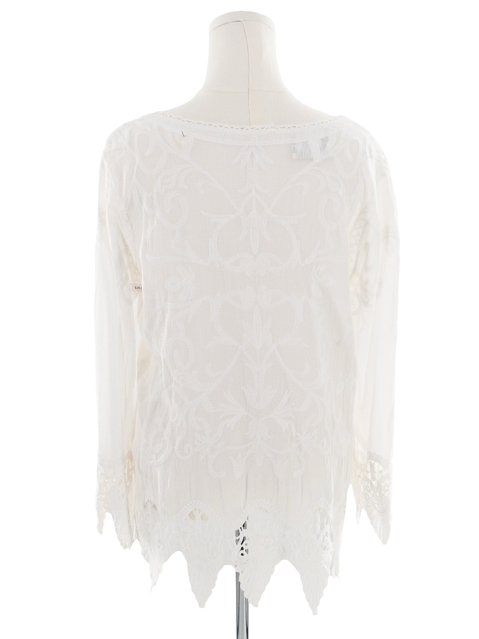 Solitaire Cream Embroidered Cotton Blend Long Sleeve Size XL Blouse
