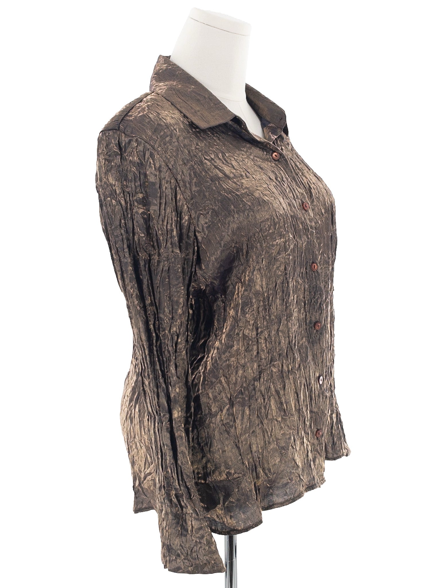JM Collection Gold Iridescent Rayon Blend Long Sleeve Size 12 Blouse