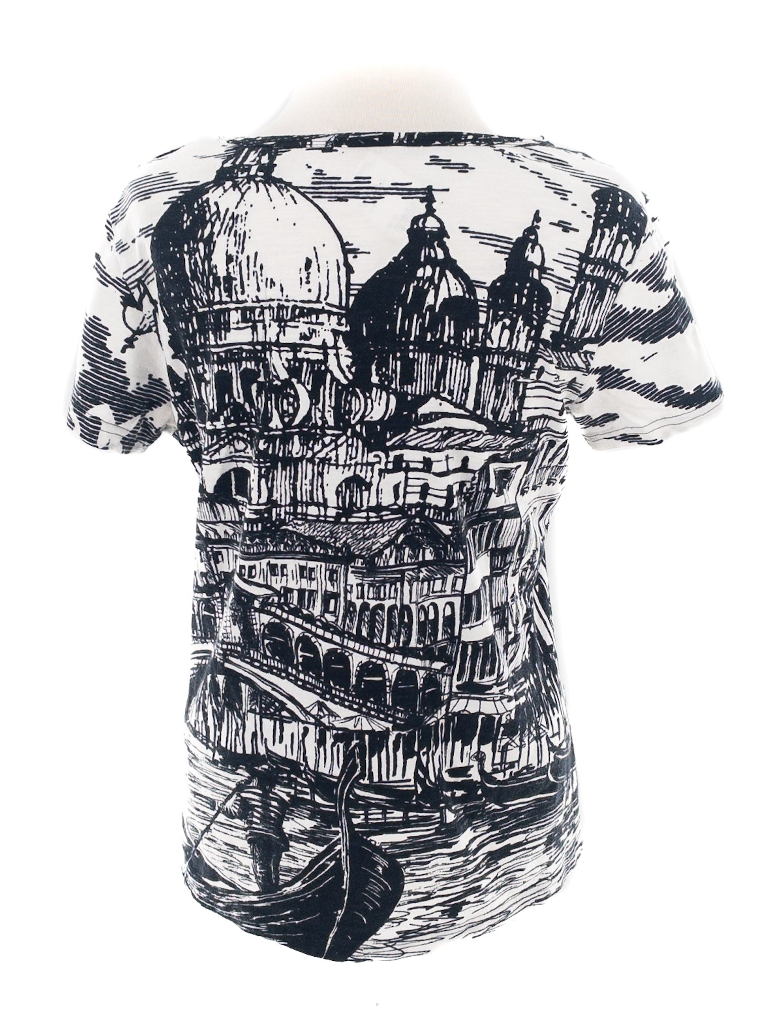White Black Cityscape Cotton Short Sleeve Size S T Shirt