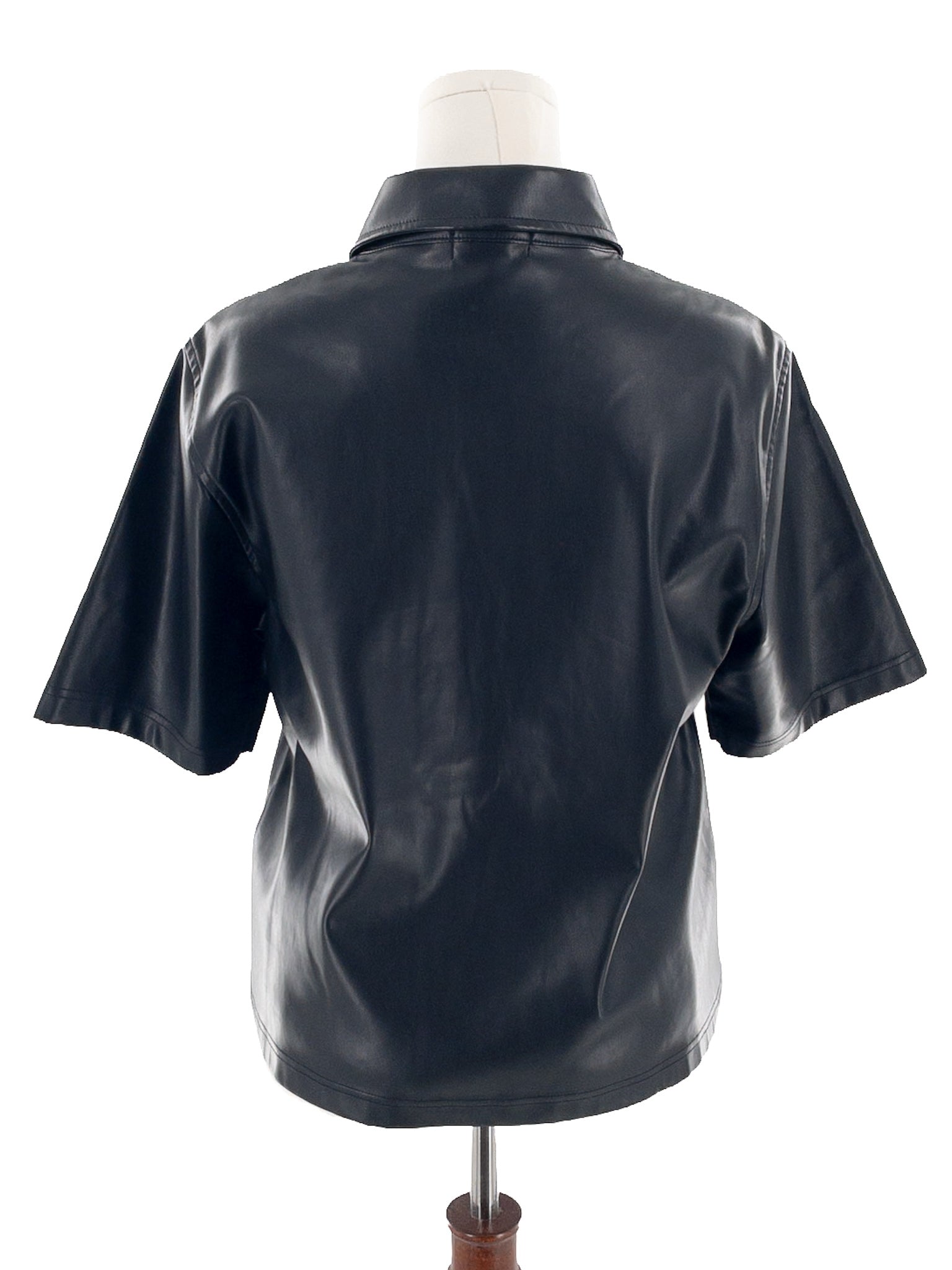 Evereve Black Snap Faux Leather Short Sleeve Size L Blouse