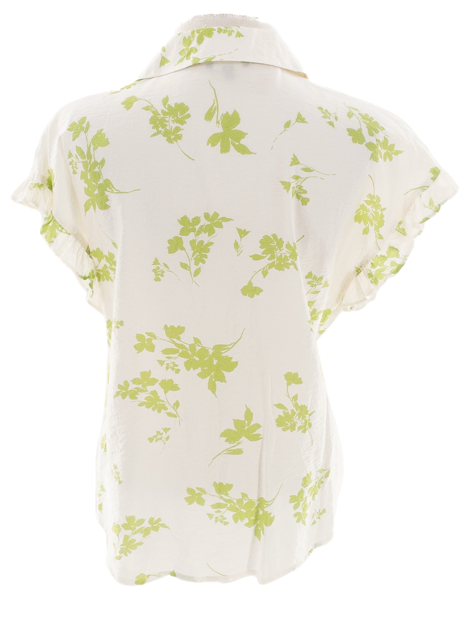 Pleione White Green Leaves Rayon Blend Short Sleeve Size S Blouse
