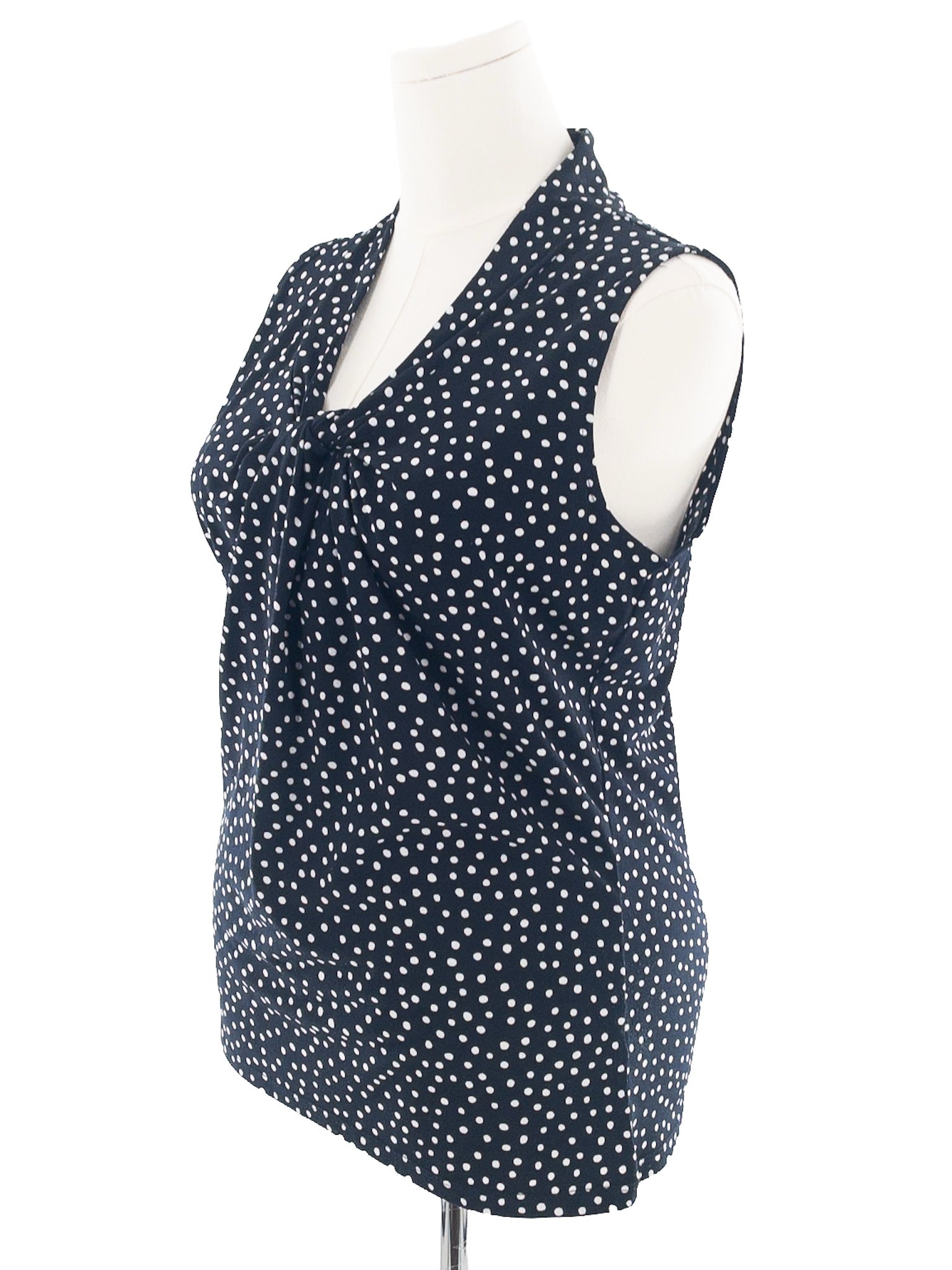 Jones of NY Navy White Polka Dot Polyester Blend Sleeveless Size M Blouse