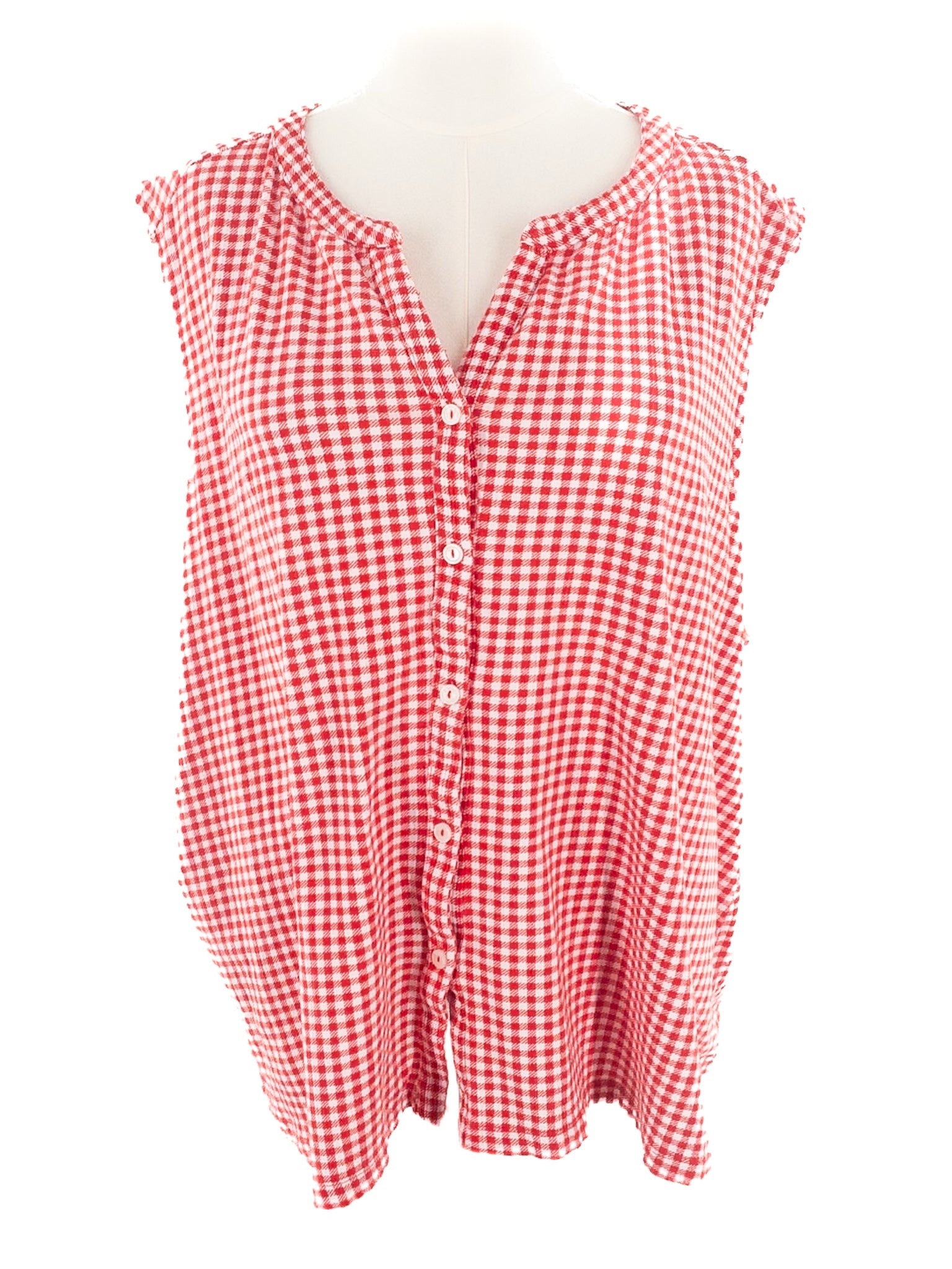 Lands End Red White Gingham Cotton Blend Sleeveless Size 2X T Shirt