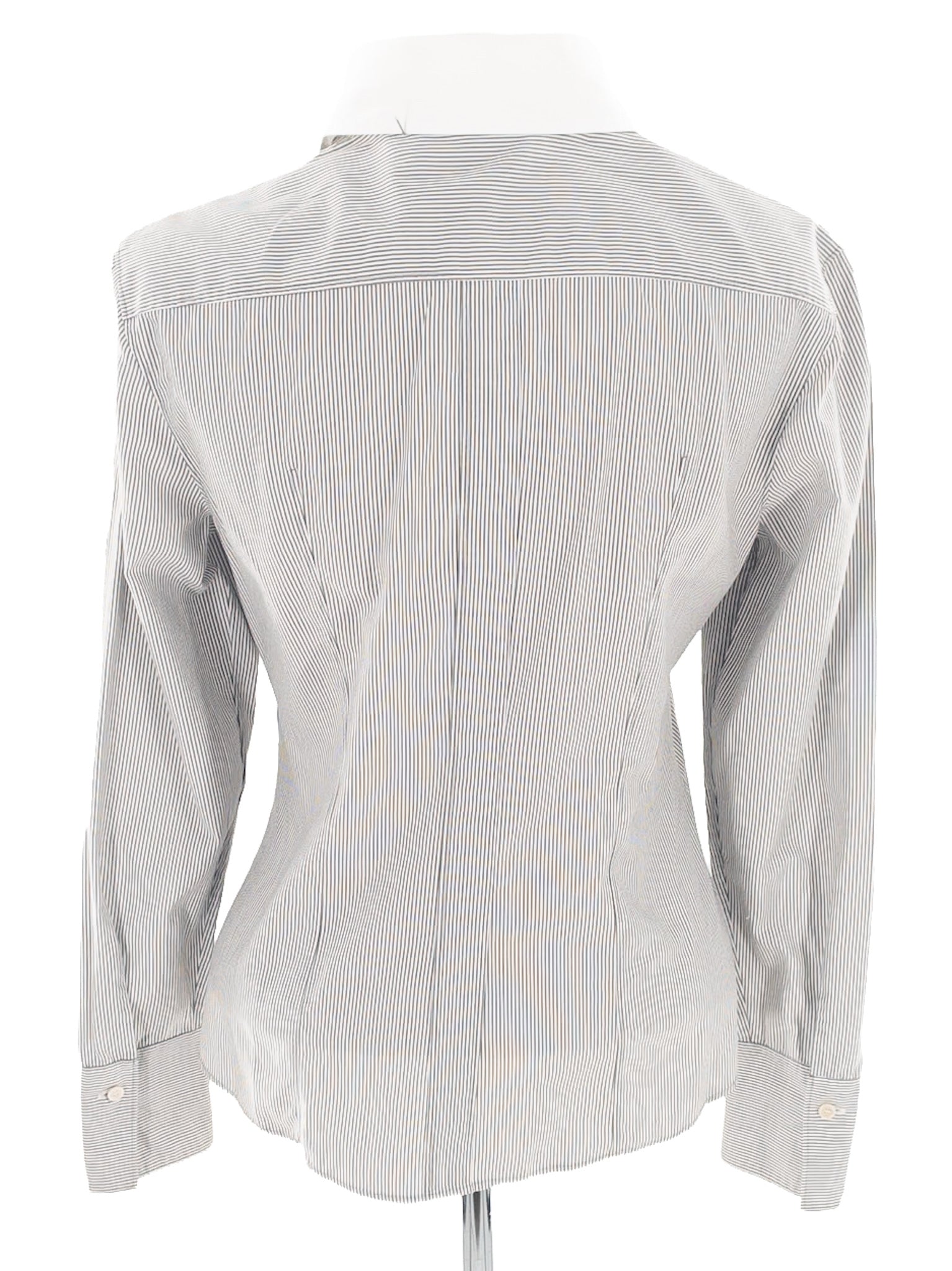 Akris Gray White Pinstripe Cotton Long Sleeve Size 6 Blouse