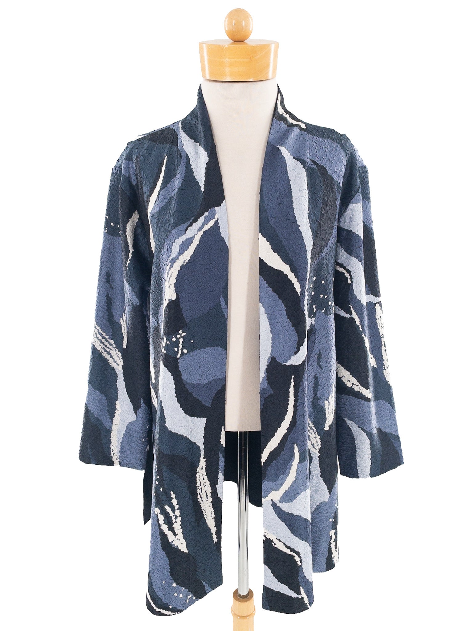 Chicos Blue White Print Polyester Size L Blazer
