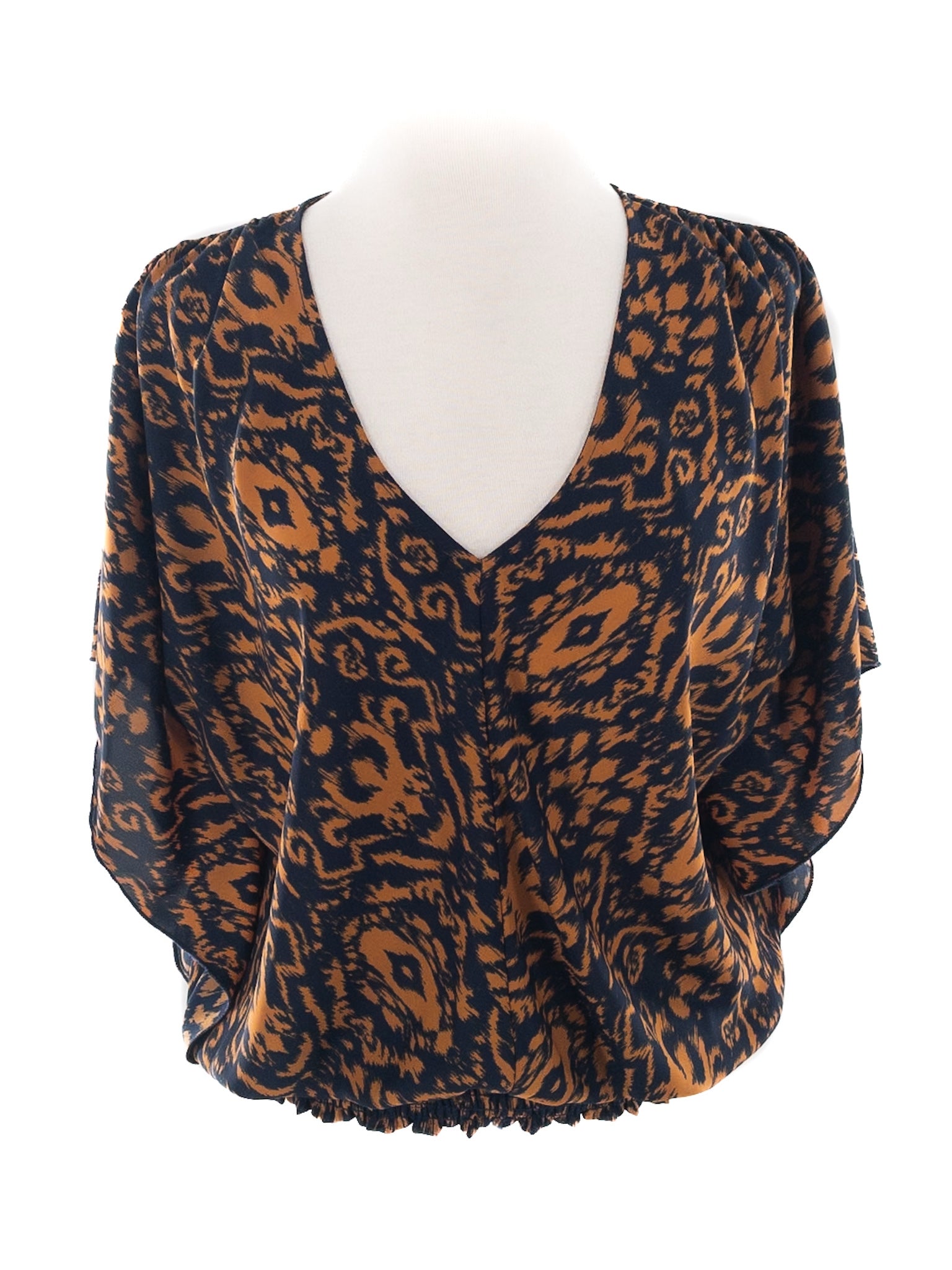 Roan + Ryan Navy Orange Abstract Polyester Sleeveless Size M Blouse