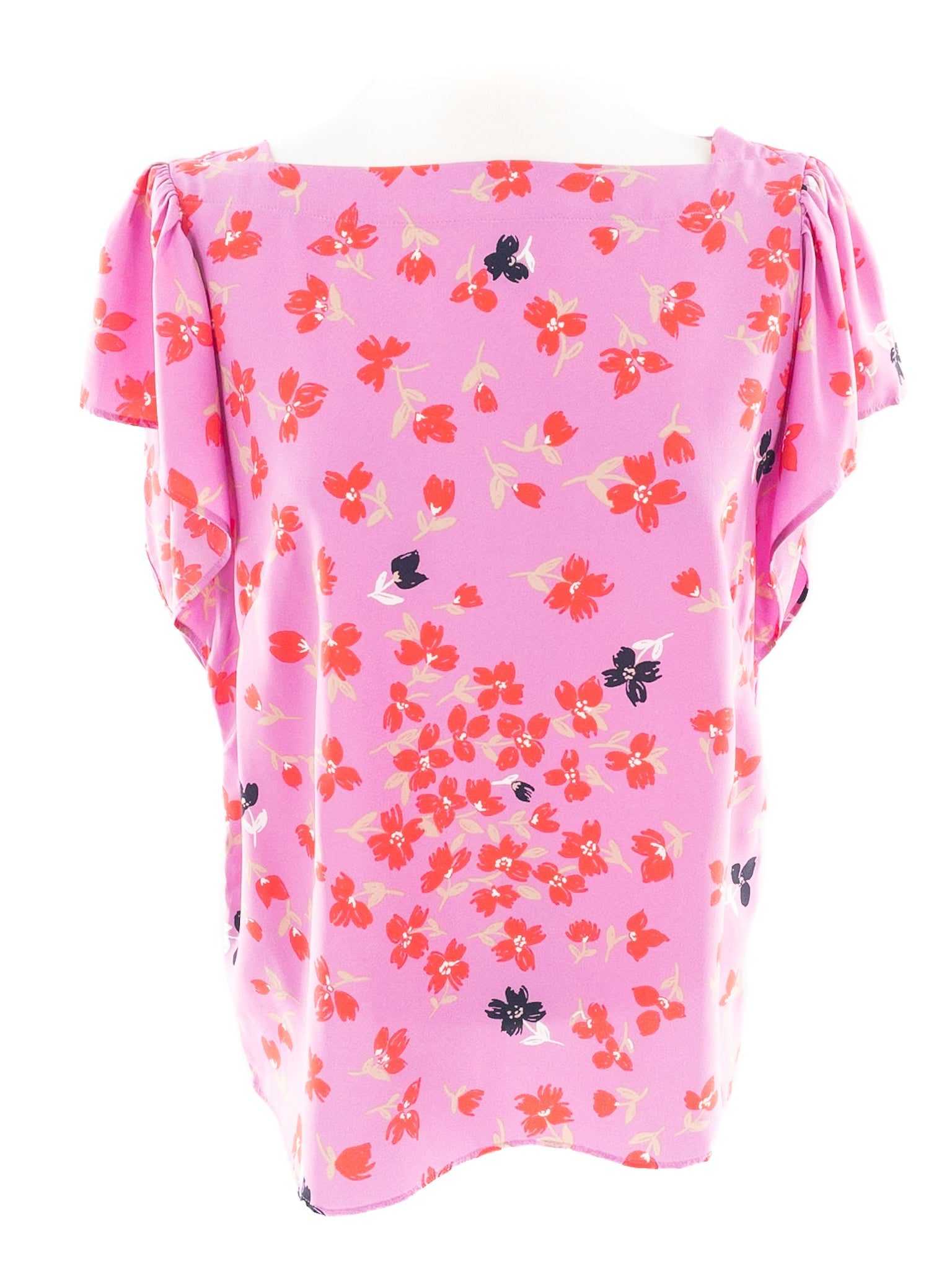 Ann Taylor Purple Red Floral Polyester Flutter Sleeve Size S Blouse