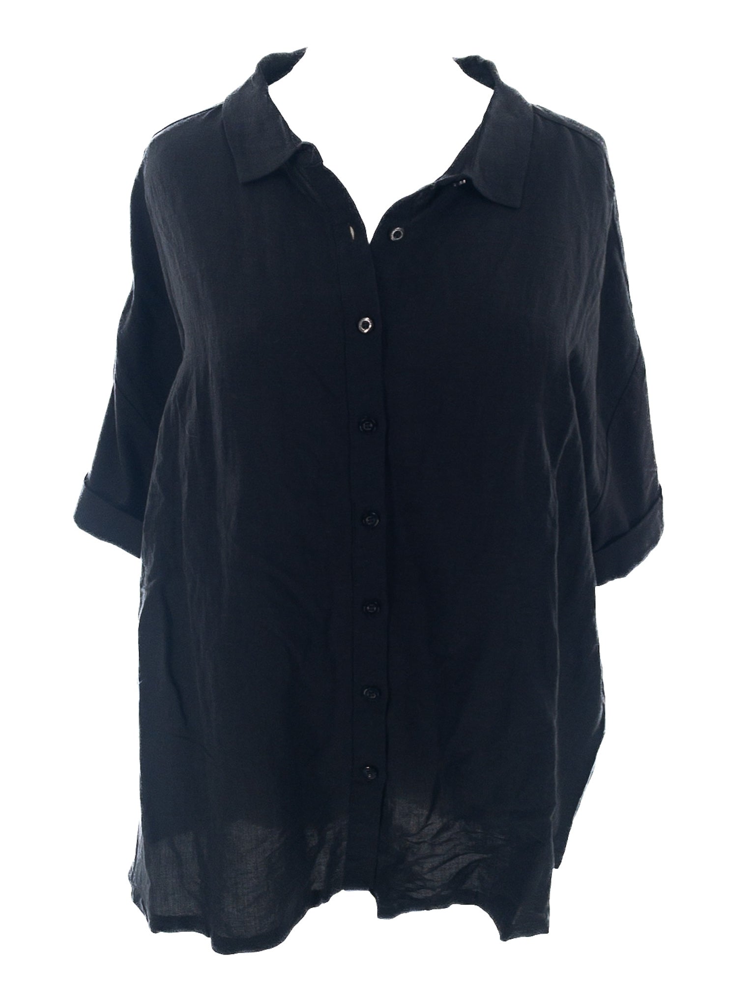 Calvin Klein Black Linen Blend Short Sleeve Size 1X Blouse