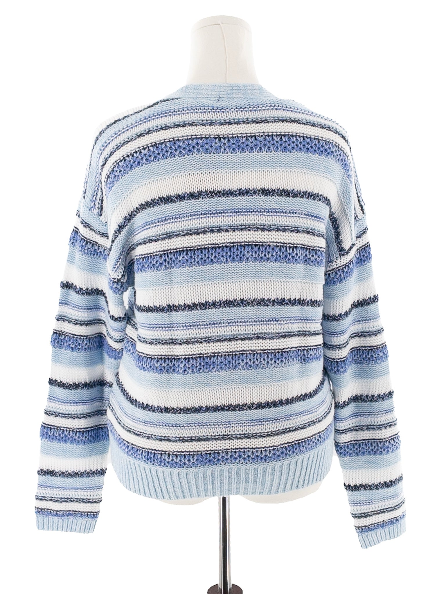 Blue Cream Stripe Cotton Size L Cardigan