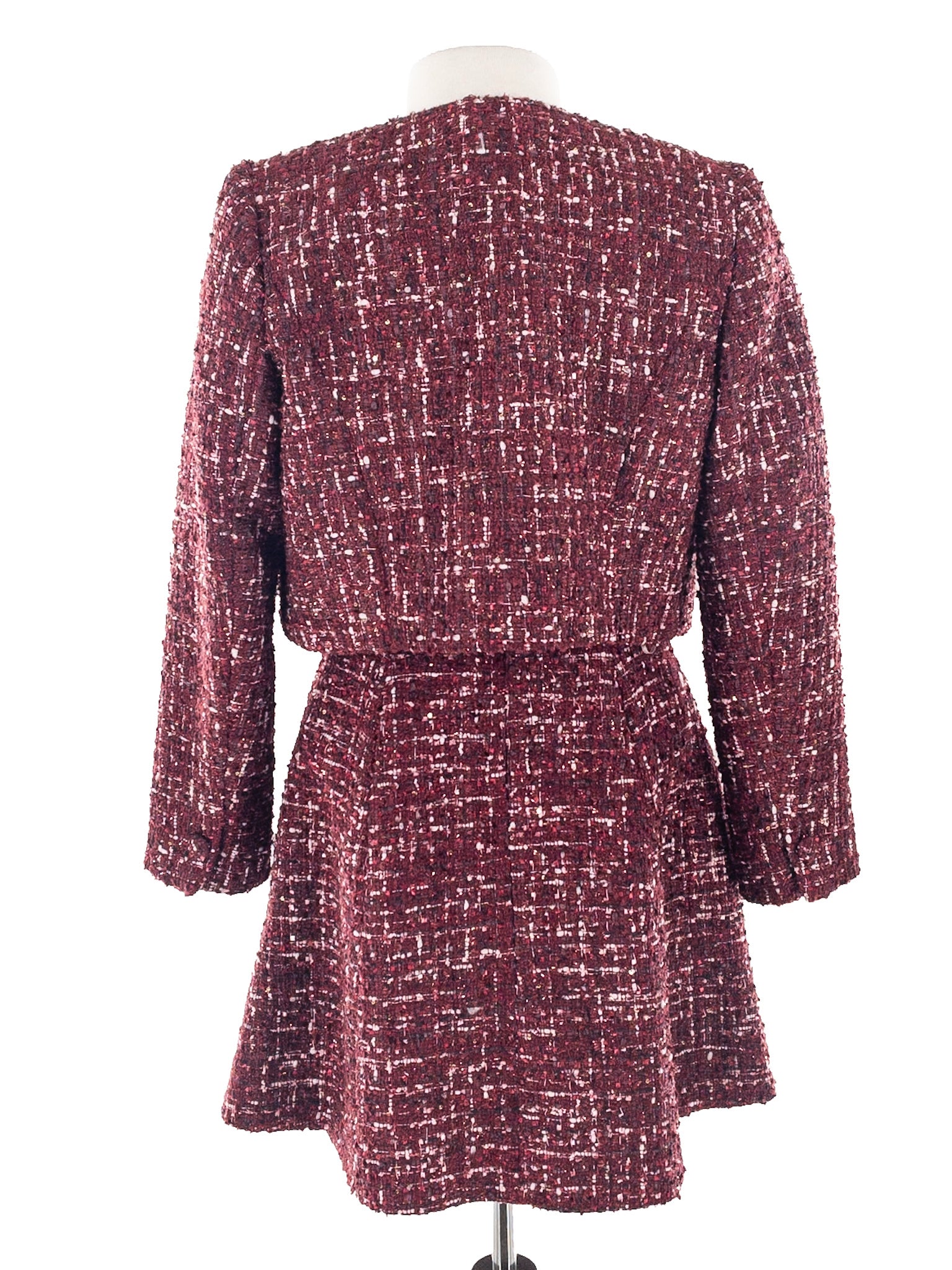 Gal Meets Glam Maroon Tweed Polyester Cap Sleeve Size 2 Dress Set