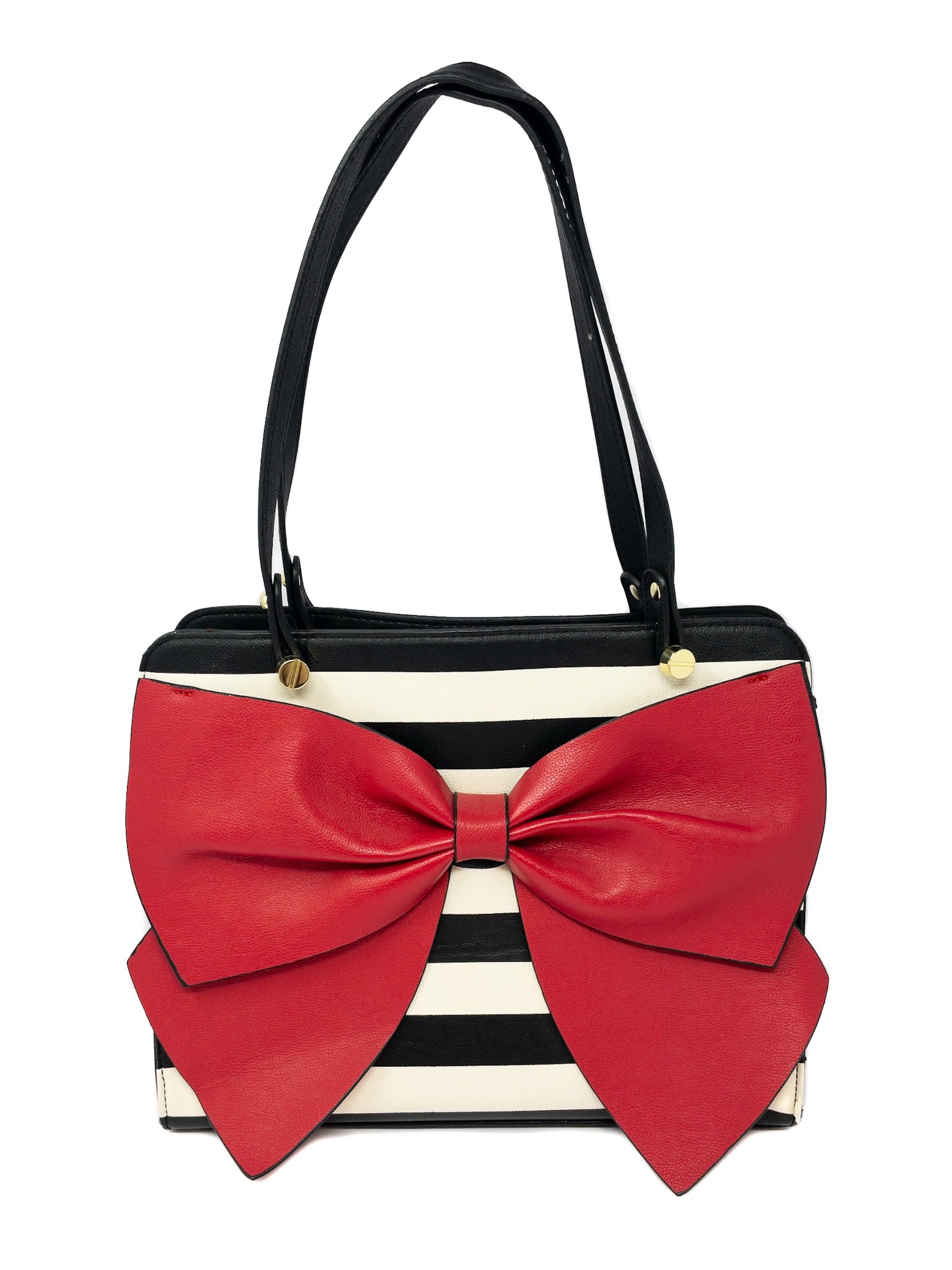 Betsy Johnson Black Cream Stripe Leather Purse