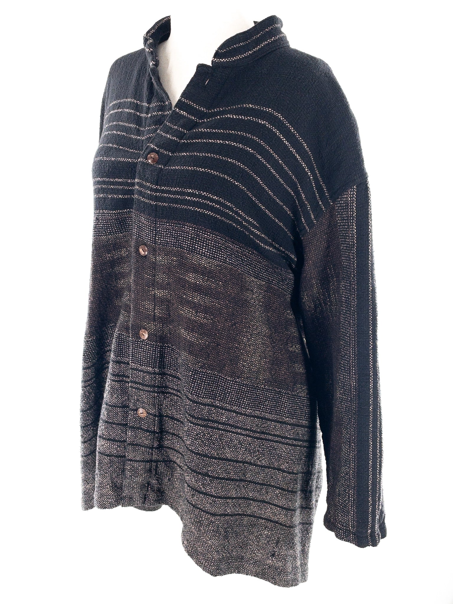 Yasuko Kurisaka Black Brown Woven Cotton Blend Size L Duster